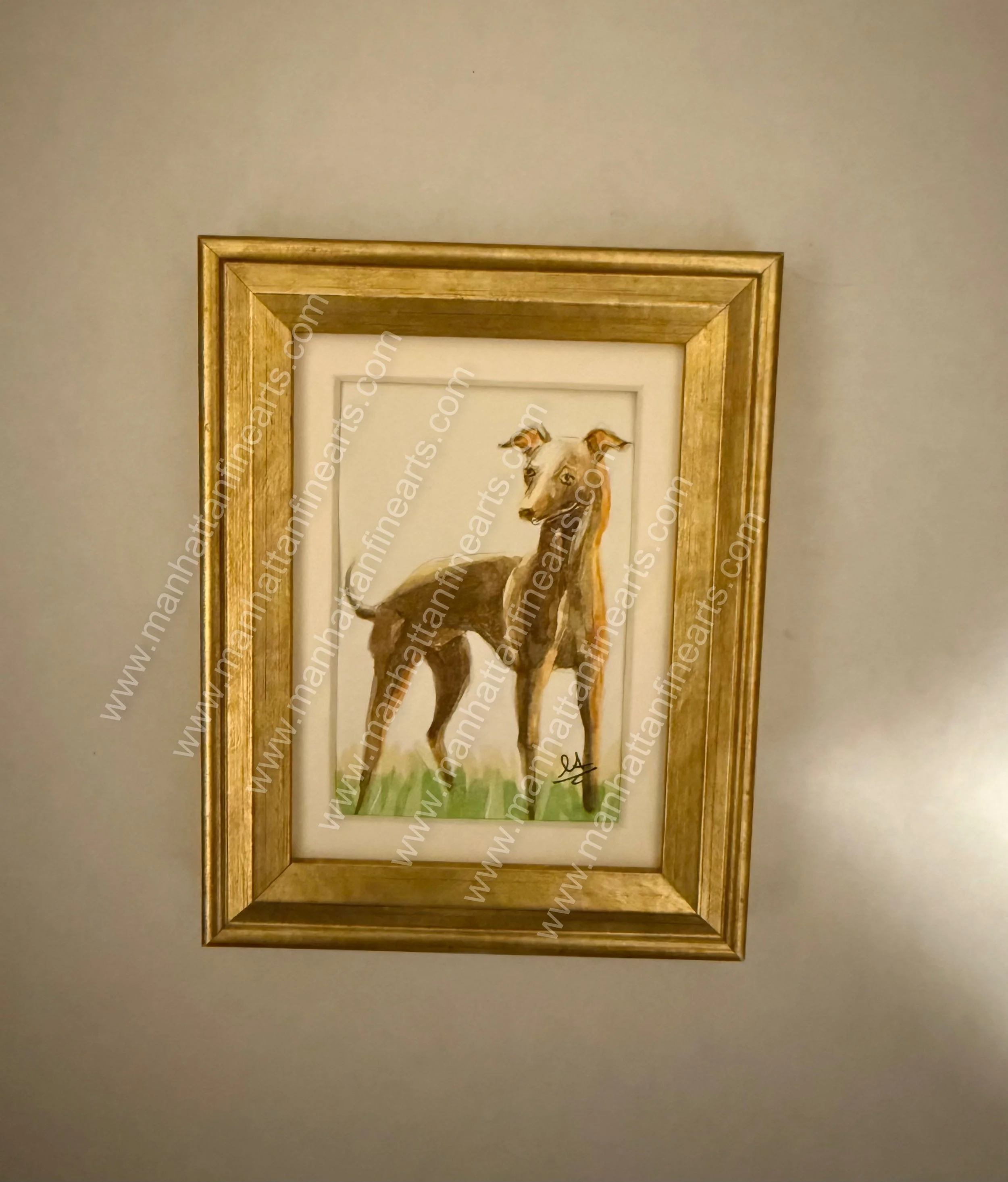 Graceful Canine Miniature Painting in Gold Frame