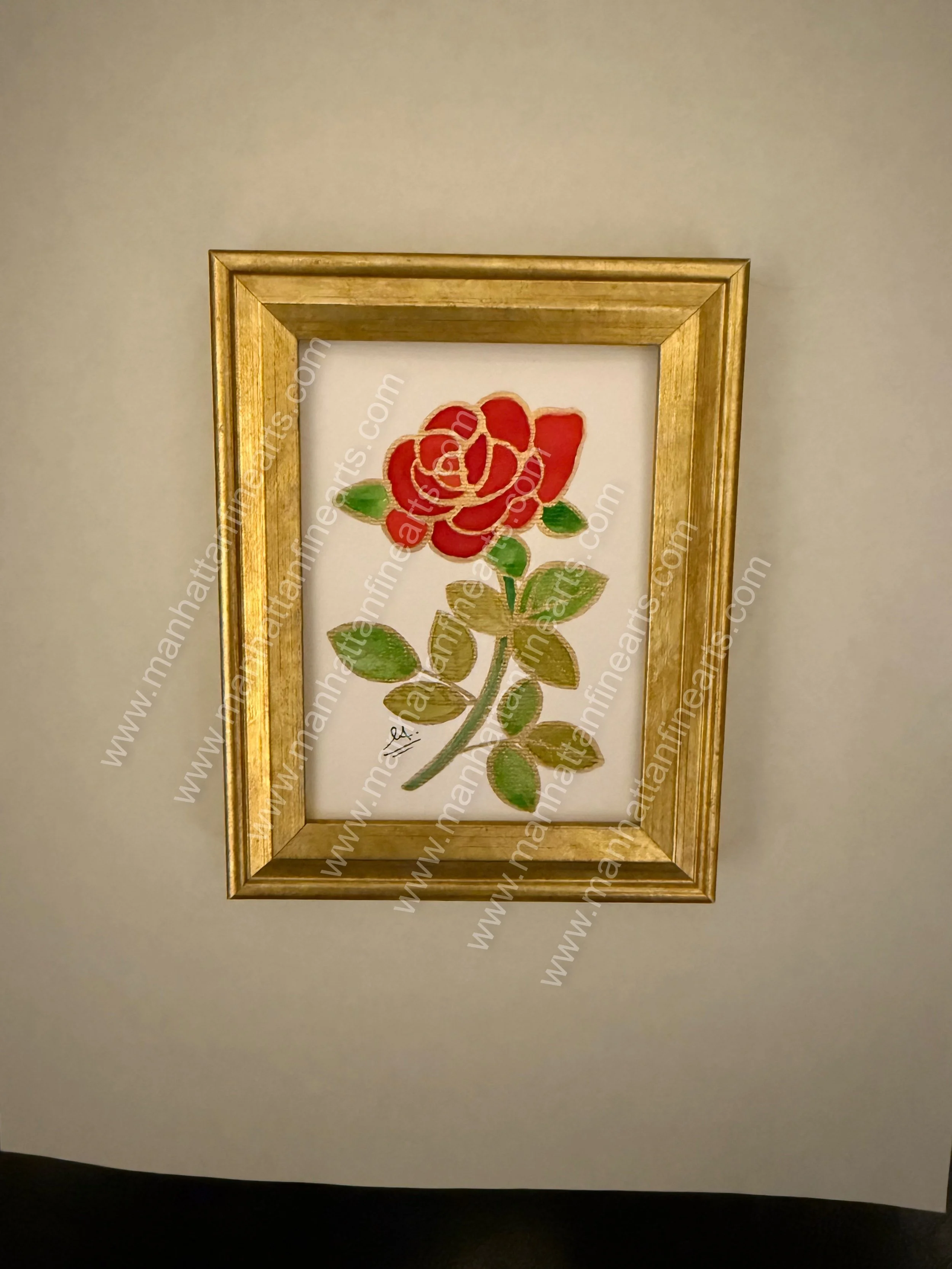 Golden Framed Red Rose Miniature Painting