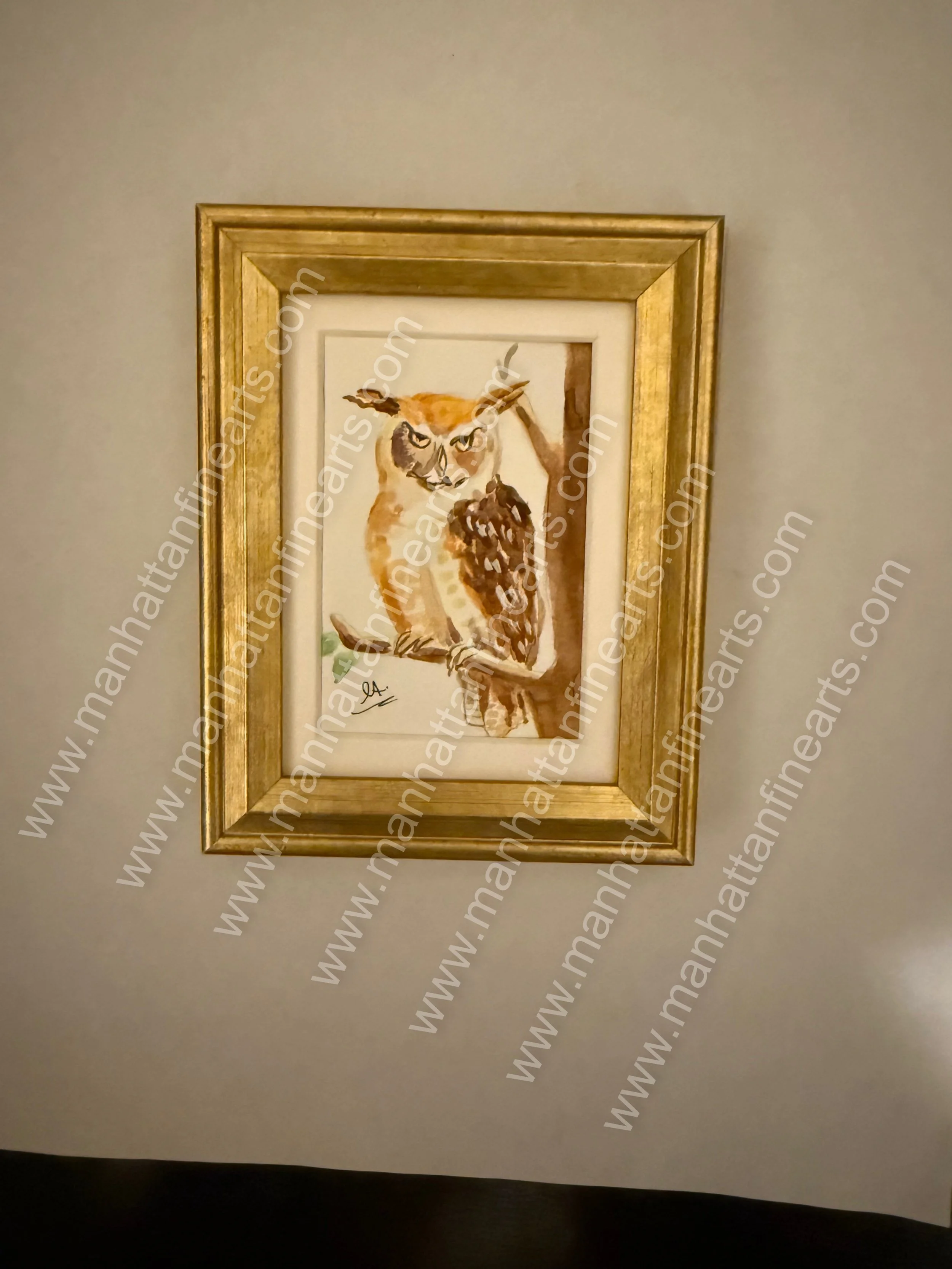 Majestic Owl Watercolor in Gold Frame