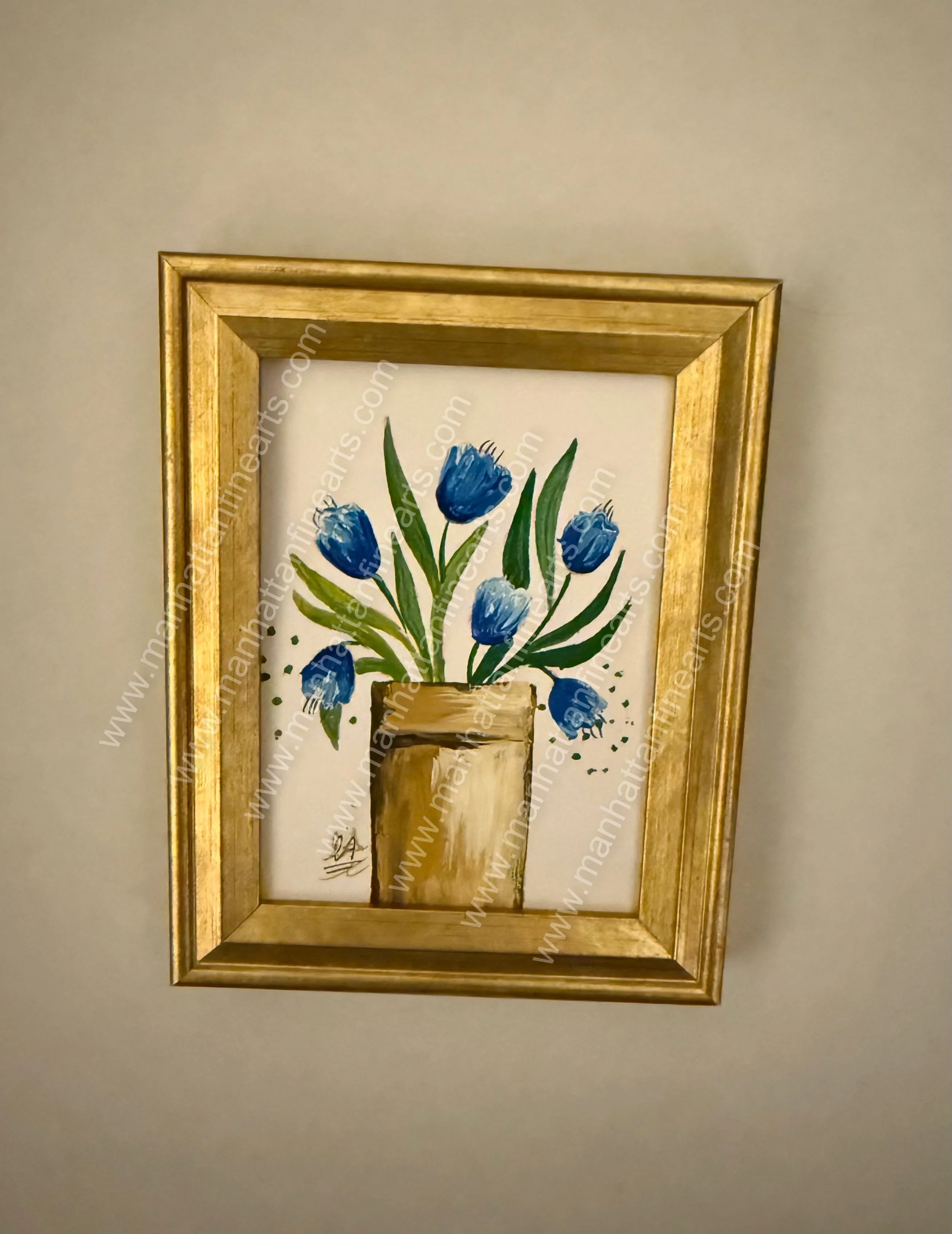 Blooming Blue Tulips in Gold Frame Painting