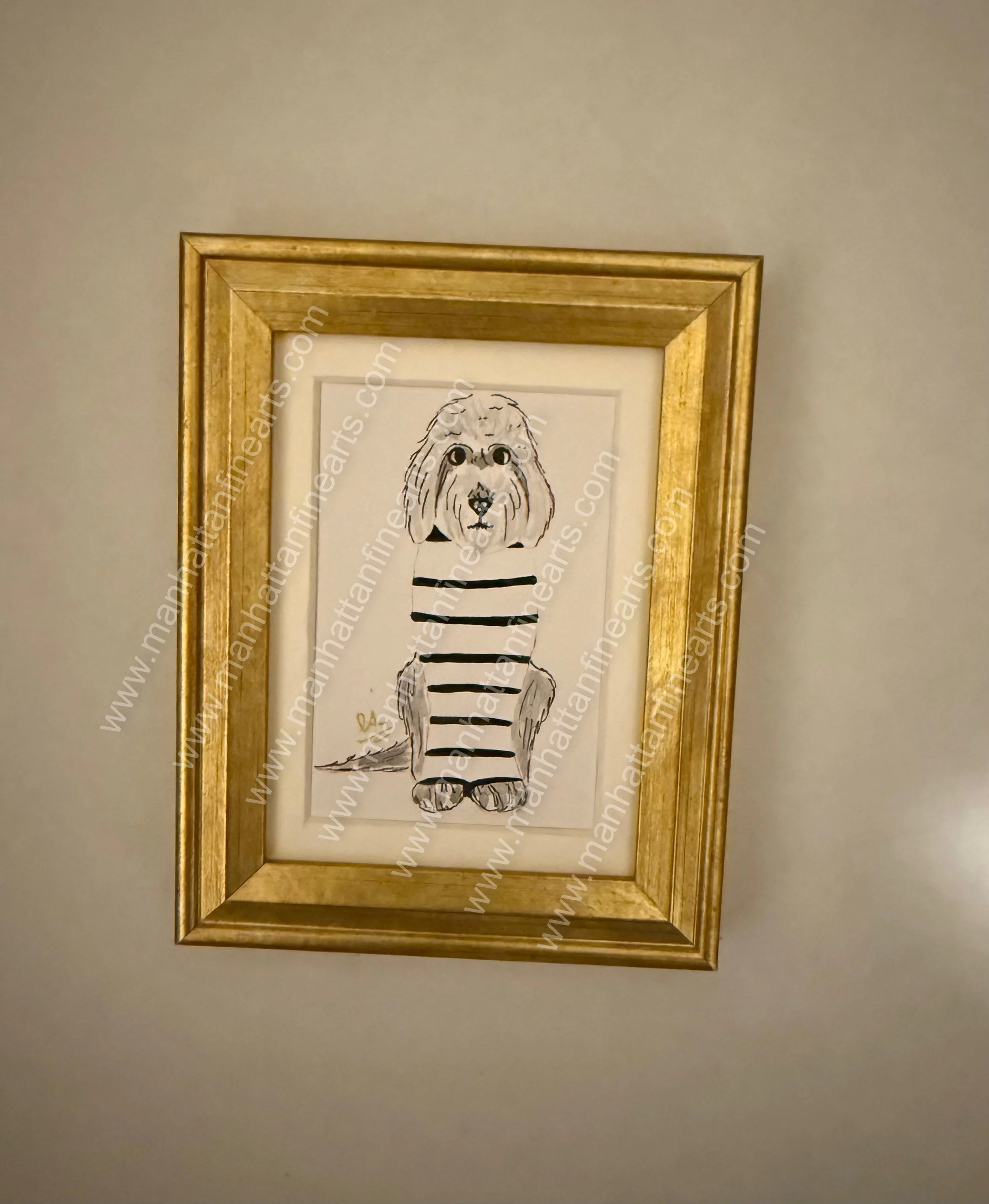 Whimsical Striped Dog Watercolor Painting