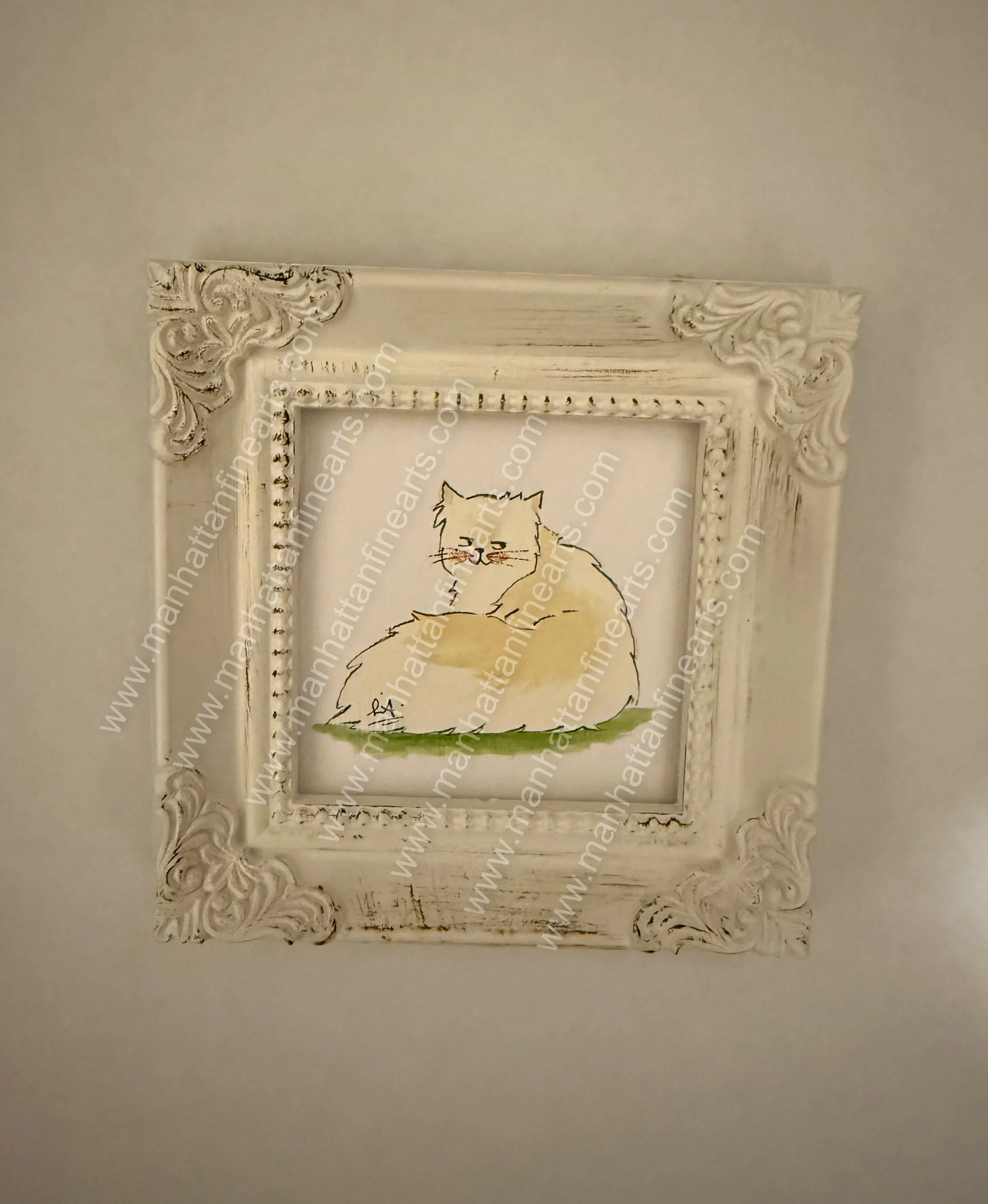 Serene Cat in Vintage Frame Painting