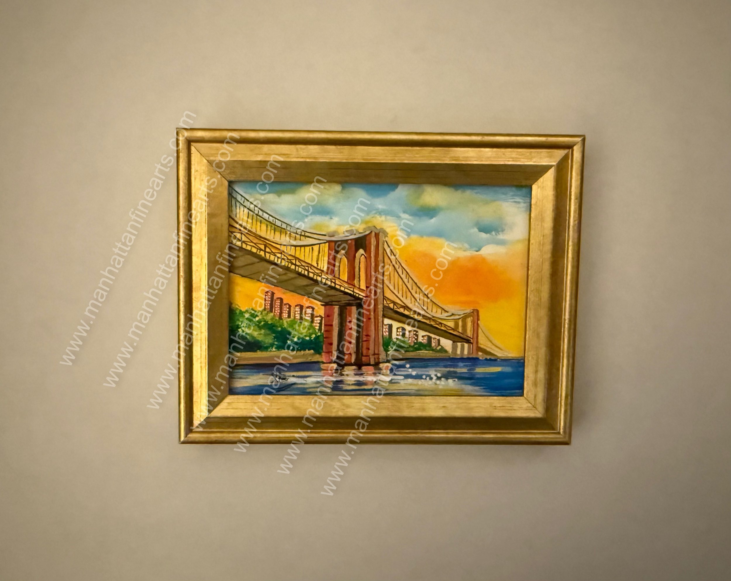 Sunset Over the Brooklyn Bridge - Handcrafted Painting
