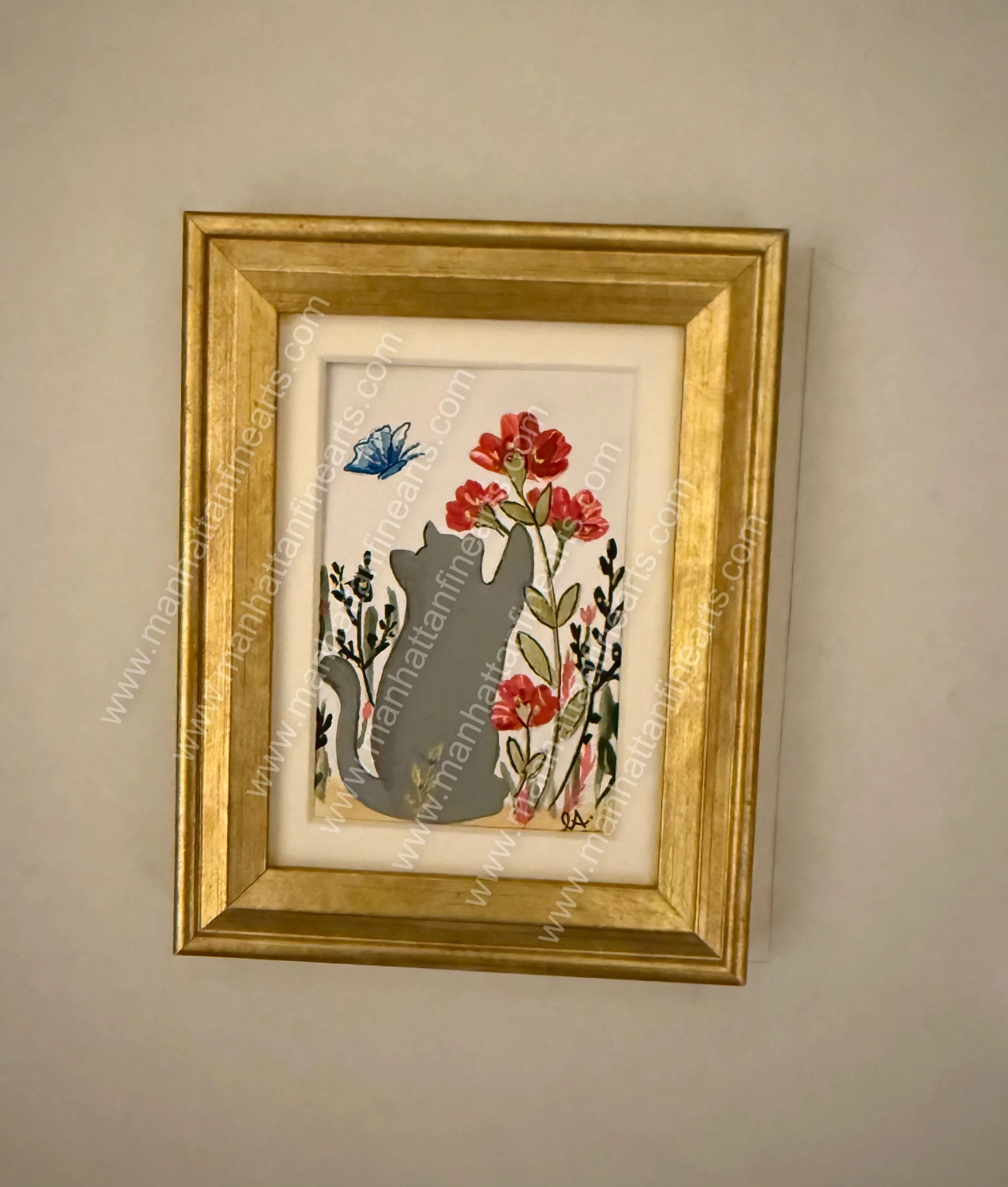 Floral Cat Silhouette Miniature Painting