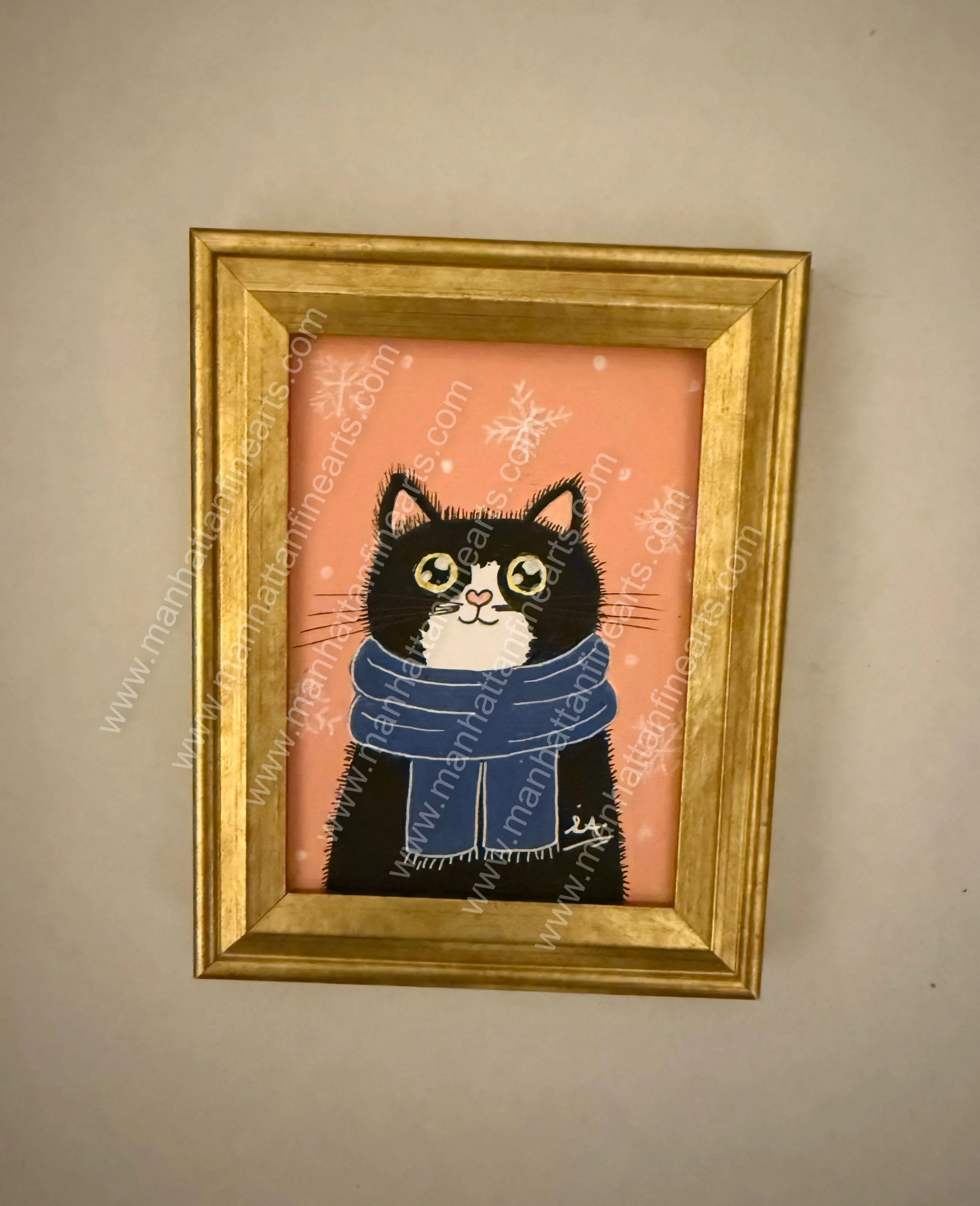 Cozy Cat in Winter Scarf Miniature Painting