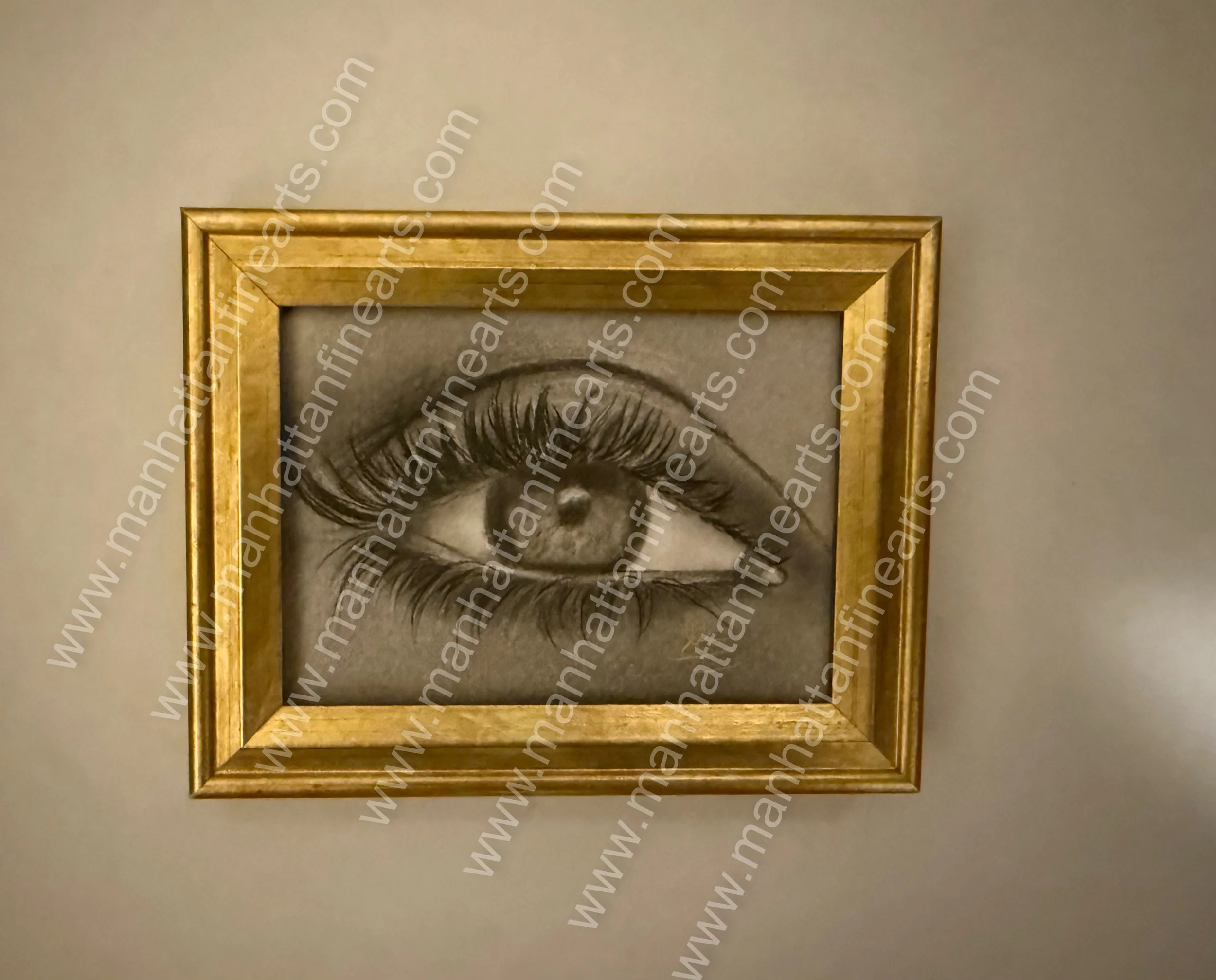 Intricate Eye Drawing in Gold Frame