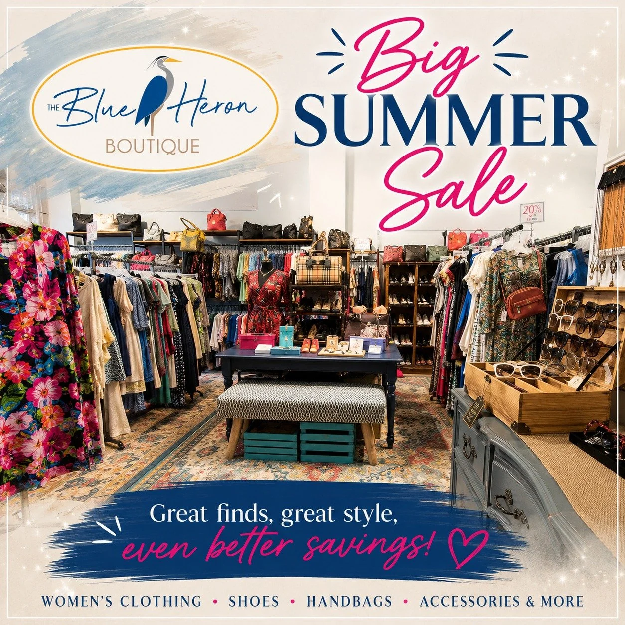 ☀️ BIG SUMMER SALE! ☀️It&rsquo;s the perfect time to refresh your summer wardrobe, snag a few fabulous finds, and save BIG while the selection lasts!

Today Shop till 4pm! 🛍️

Enjoy 20% OFF
&bull; Dresses
&bull; Shorts
&bull; Swimsuits
&bull; Cover-