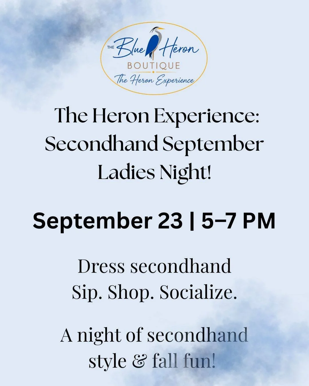 ✨ Ladies, consider this your sign... mark your calendar! ✨

Join us for The Heron Experience: Secondhand September Ladies Night!

🪶 Wednesday, September 23 | 5&ndash;7 PM

Come dressed in your favorite secondhand look, sip a cocktail or mocktail, br