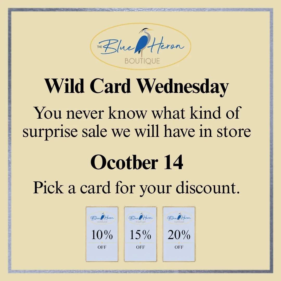 🃏 WILD CARD WEDNESDAY

Pick your discount, take your chances, and let the deals do the talking! 😉🛍️

#ShopSmall #theblueherondeale #secondhandstyle #styleinspo #outfitinspiration