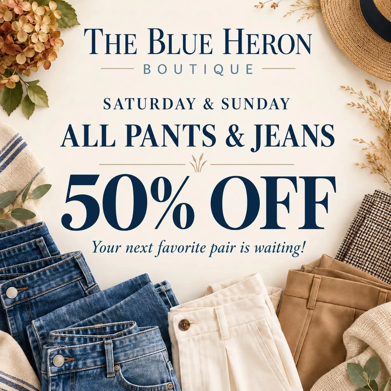 👖 Today is the FINAL DAY to save 50% on ALL pants and jeans!

Make sure you get in here and grab a few pairs&mdash;your fall wardrobe will thank you! 💙🛍️

See you at The Blue Heron Boutique!

#fallfashion #fall #consignmentshopdeale #outfitinspira