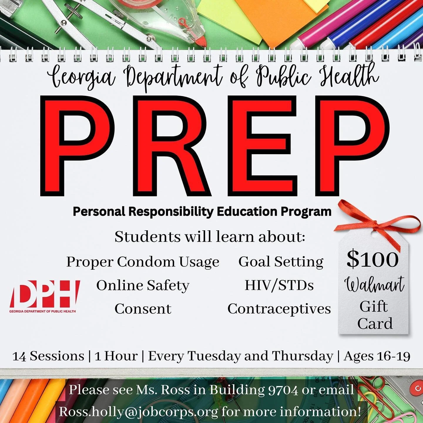 Starting February 7th, 2023, Turner Job Corps Center will have the Georgia Department of Public Health on campus to present a Personal Responsibility Education Program(PREP)! We are thankful for this wonderful opportunity as the Georgia Department of