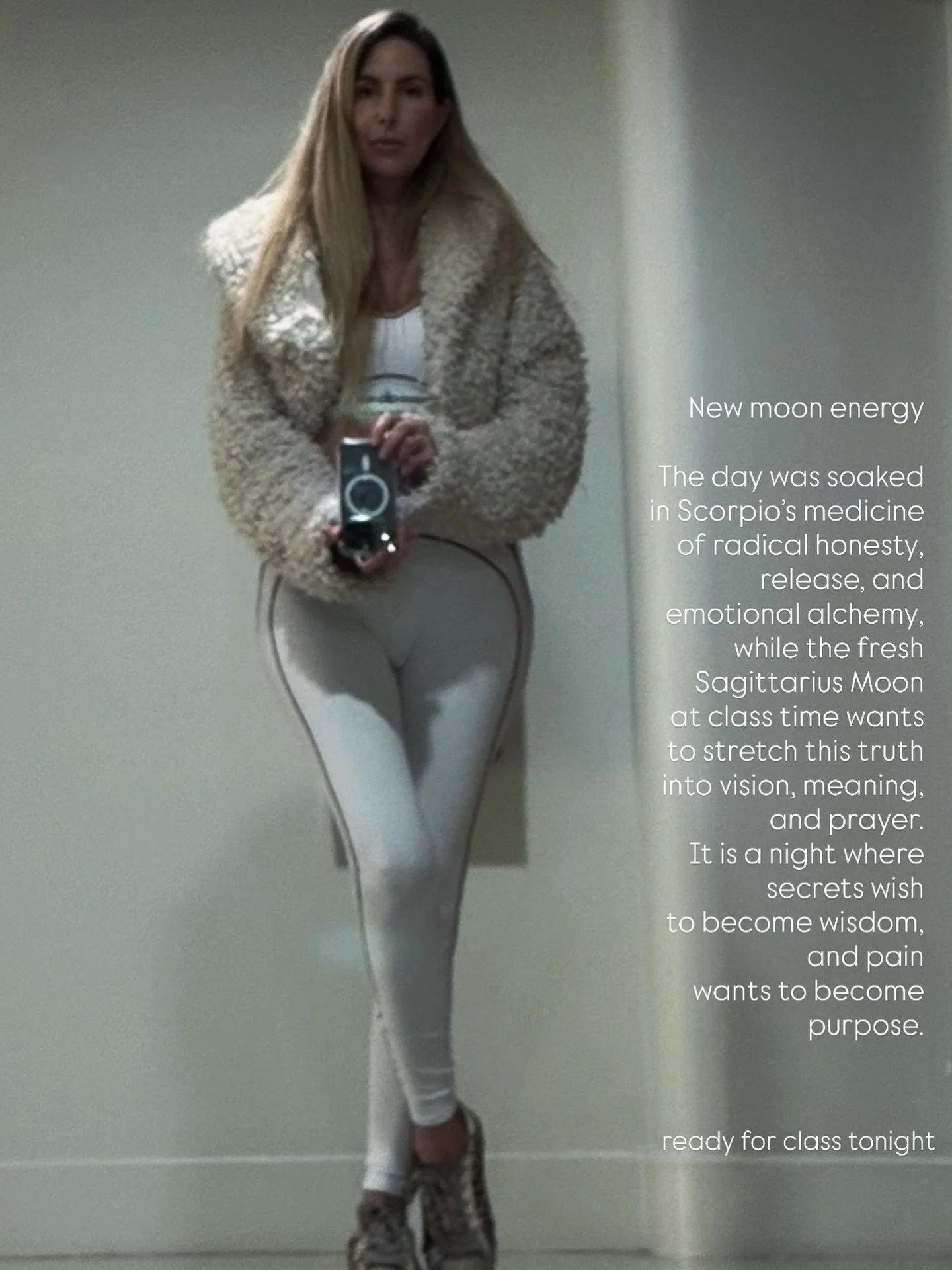 New Moon energy.

Today was steeped in Scorpio&rsquo;s medicine of radical honesty, release, and emotional alchemy.

Now the Moon steps into Sagittarius right as class begins, stretching all this truth into vision, meaning, 
and prayer.

Tonight is a