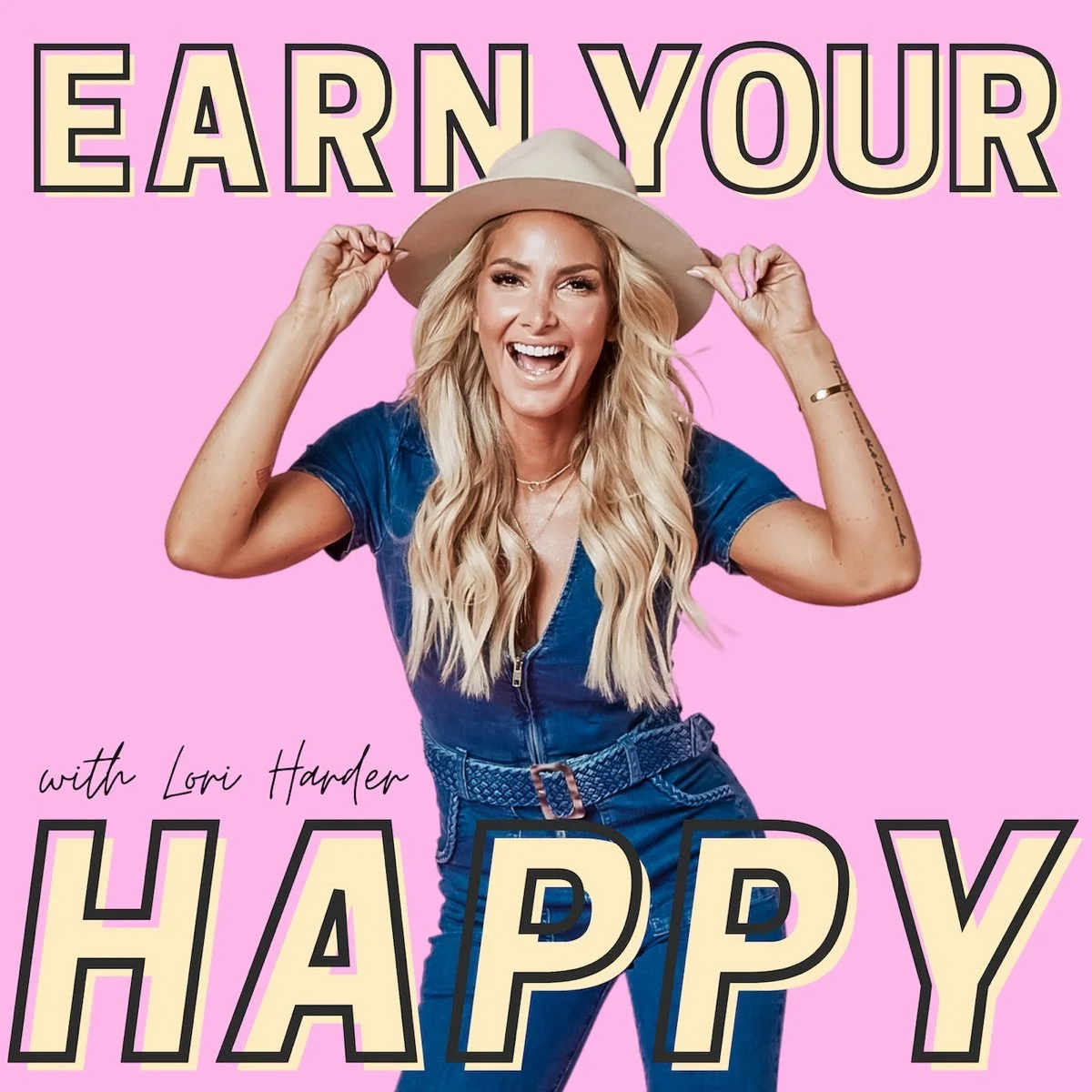 Podcast cover: Earn Your Happy + Image of Lori Harder