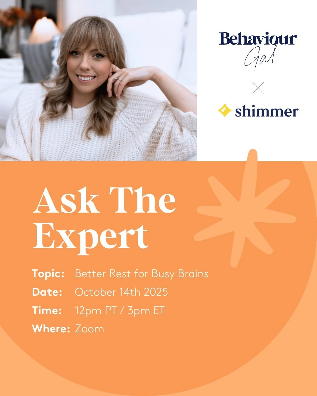 ✨SAVE THE DATE✨

I'm super excited to be teaming up with @shimmer.care for a special ADHD Awareness Month event you won't want to miss! 🩵

Join me on October 14 at 12pm PST / 3pm EST for a live Q&amp;A.

We'll be chatting about how ADHD impacts slee