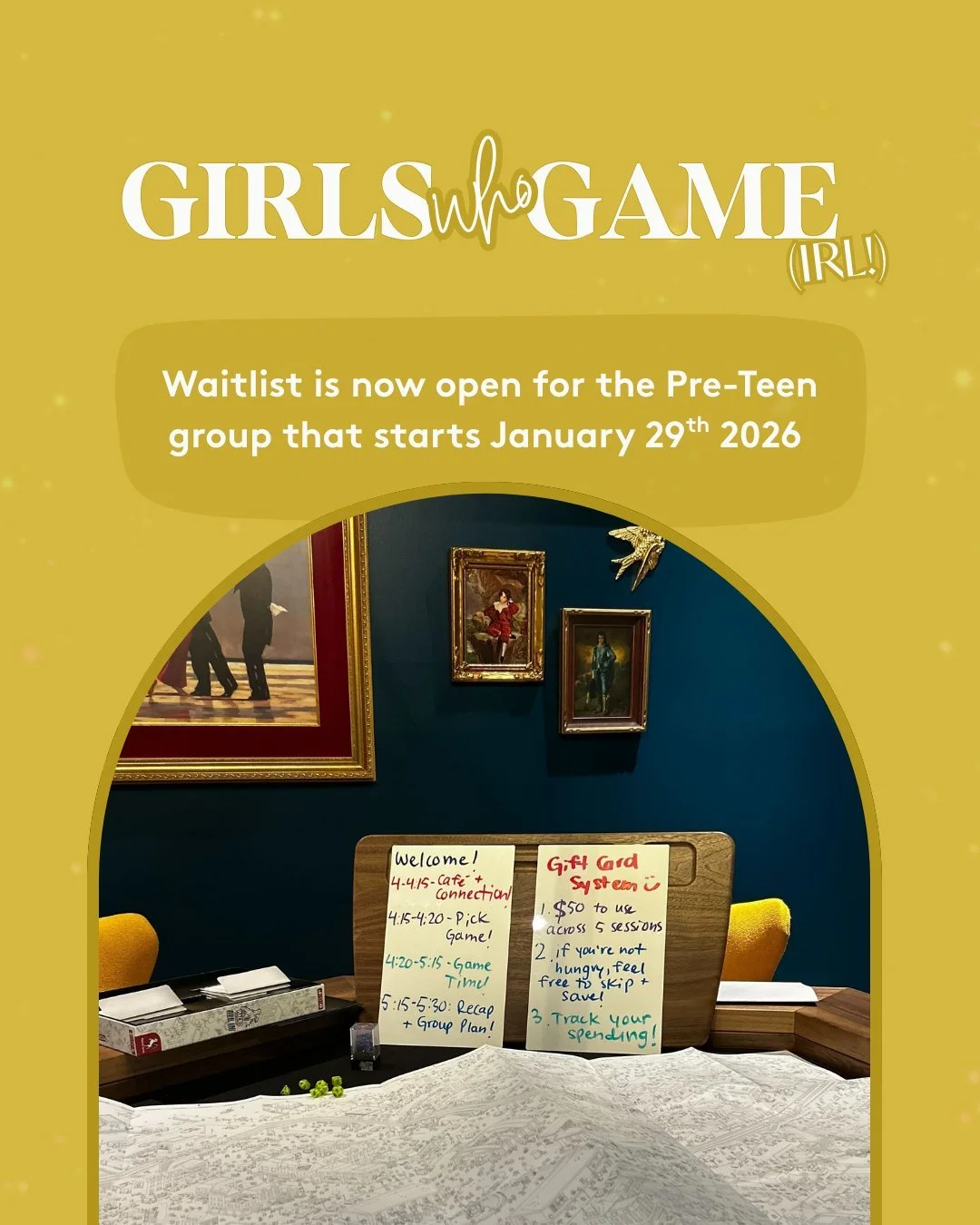 Our Girls Who Game IRL pre-teen group now has a waitlist! ✨

I&rsquo;m so grateful for the response to our upcoming Girls Who Game IRL group for pre-teens and early teens ages 10 to 14. We&rsquo;ve had enough inquiries to now open a waitlist for this