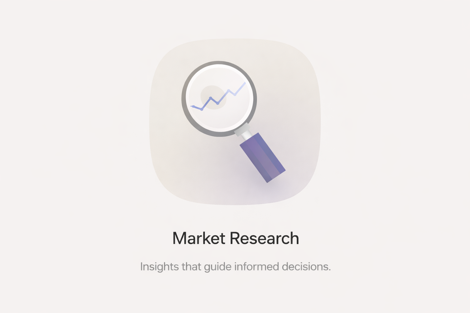 An illustration of a magnifying glass with a line graph inside it, representing market research concepts, accompanied by text that reads 'Market Research' and 'Insights that guide informed decisions'.
