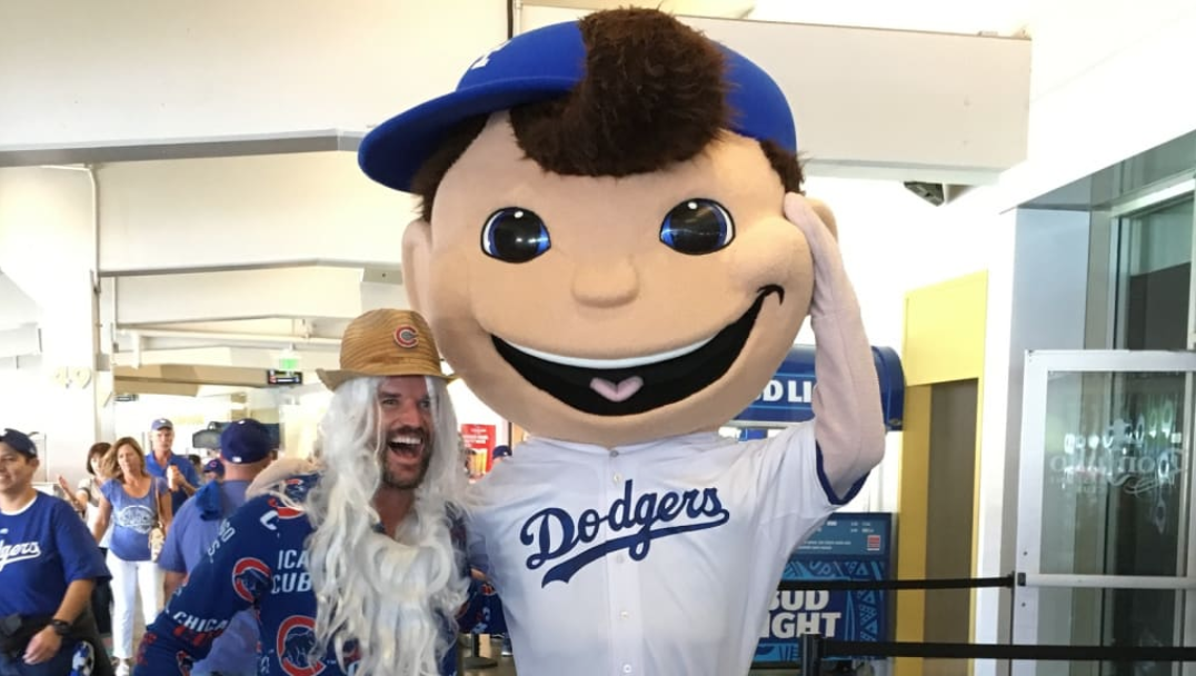 A onesie-clad Cubs fan calling himself 'Old Man Wrigley' roamed Dodger Stadium at NLCS Game 1
