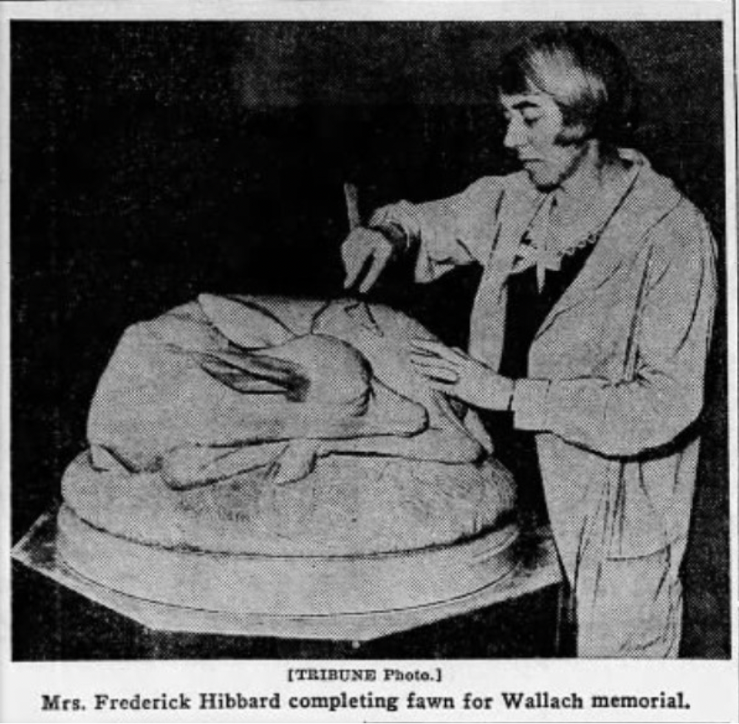 Elizabeth Haseltine sculpting the clay model of the fawn (in the October 20, 1939, Chicago Tribune)