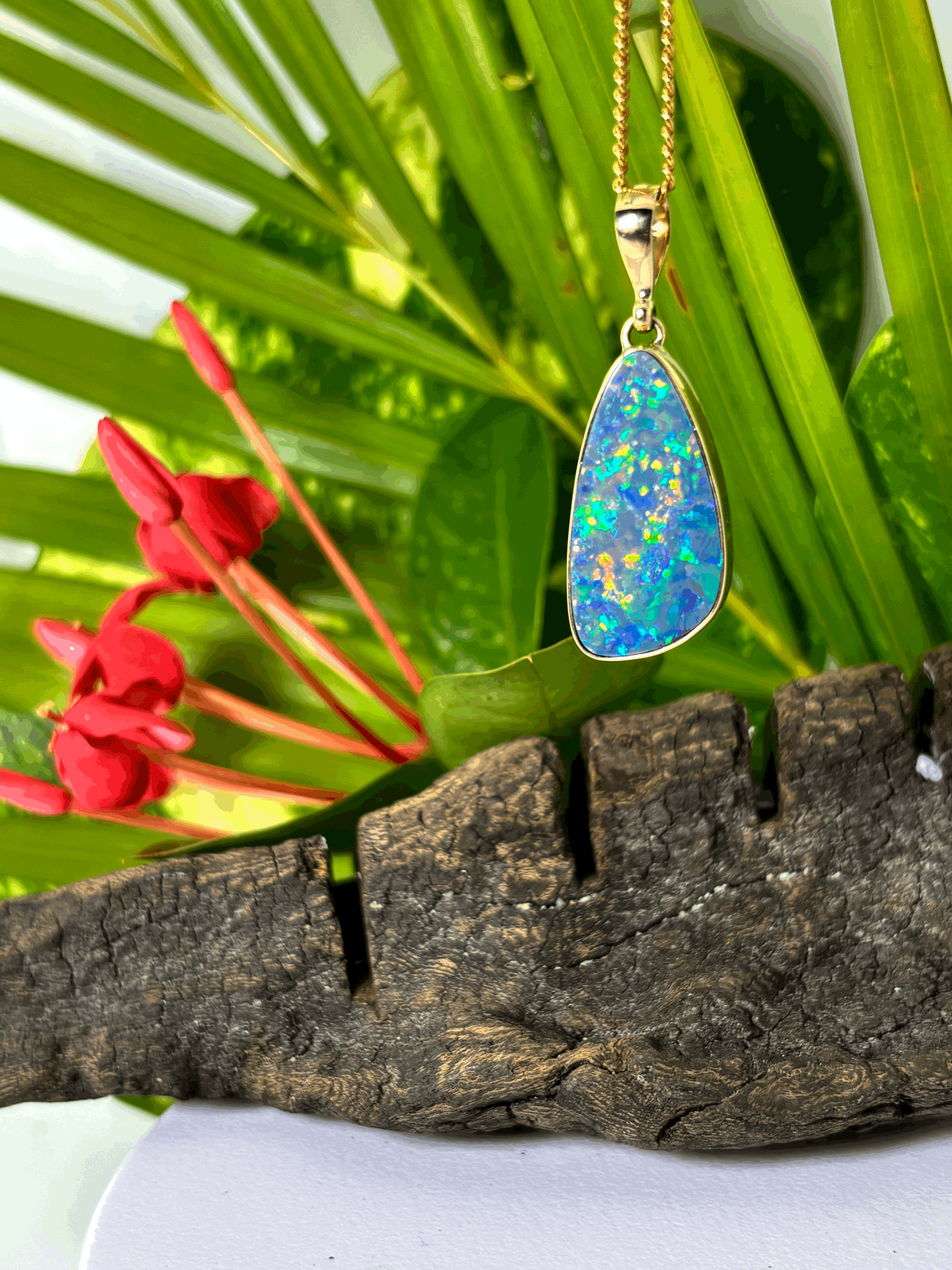 Rainbow Horizon Opal Gold Pendant