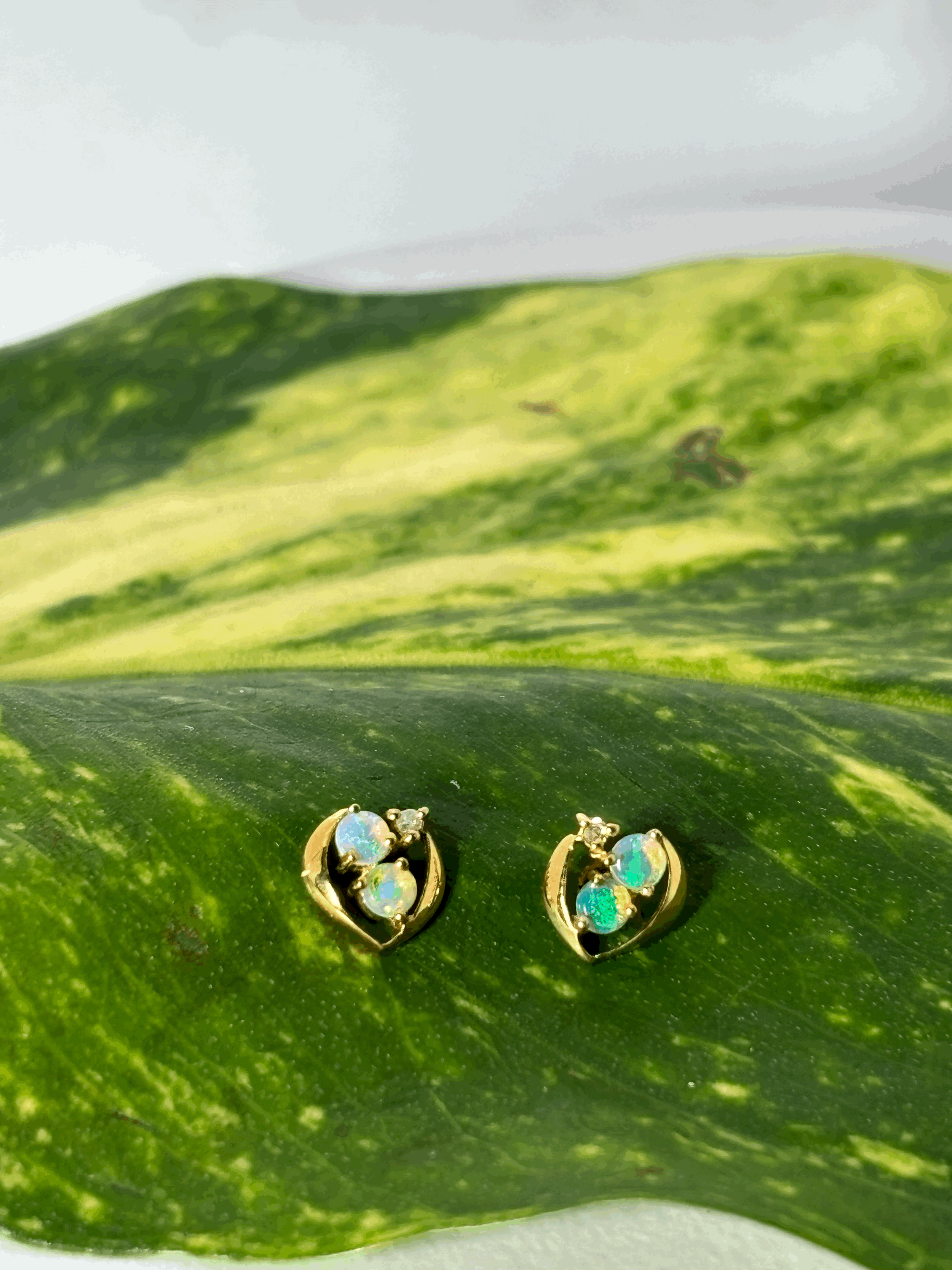 Lumina Crystal Opal Gold Stud Earrings.