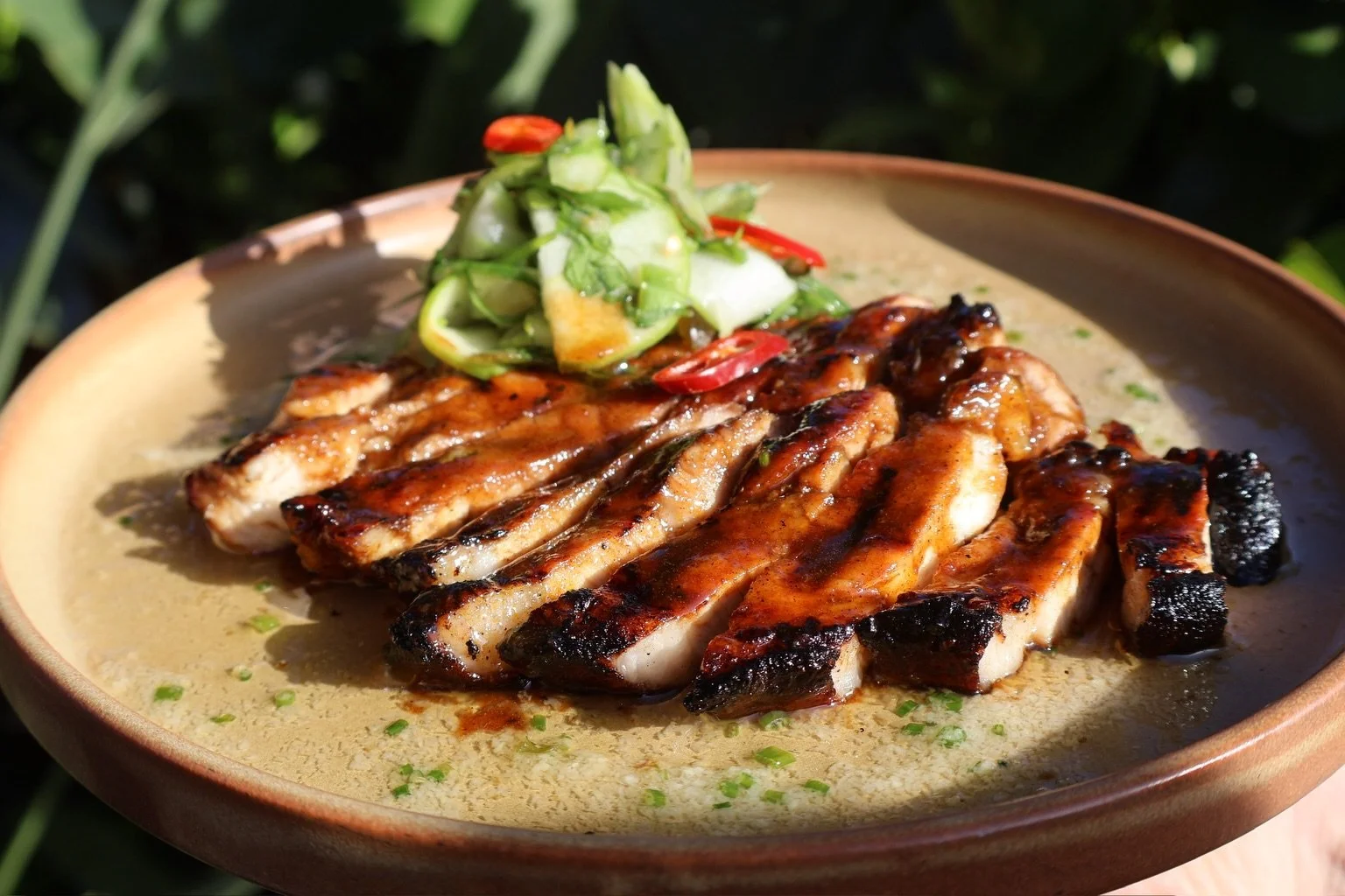 New dish on the menu 🙌

BBQ Pork Char Siu. Sweet, sticky, smoky pork, 
balanced with apple &amp; celery achar and ginger garlic oil. 

Made with NZ farmed pork, because quality matters. 🍽️