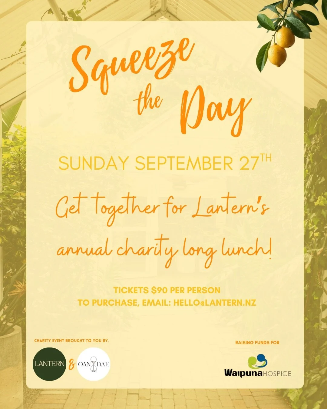 Here we go! 🍋 

Tickets are now out for sale for our annual charity event! 

Come and support Waipuna Hospice by hoping us for a long lunch, drinks, games, and raffles. 

It&rsquo;s always a blast so get your crew together and book a spot 💛