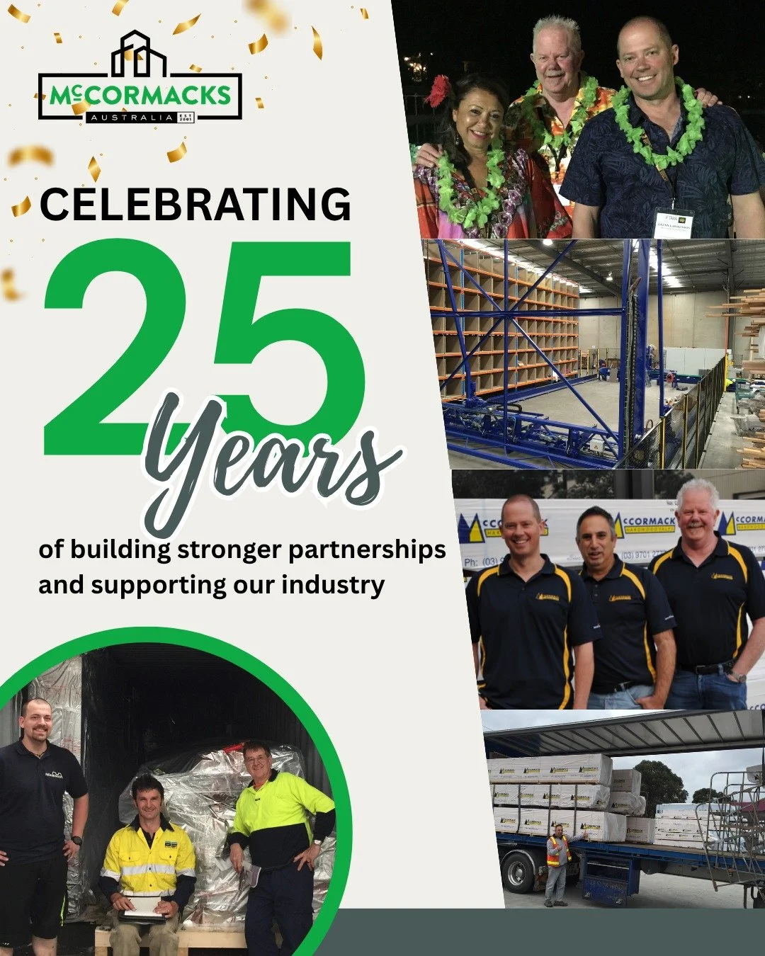 25 years of McCormack&rsquo;s 🎉

A huge thank you to our customers, suppliers, partners and team who have been part of the journey so far.

From where we started to where we are today, we&rsquo;re proud to still be focused on quality products, stron