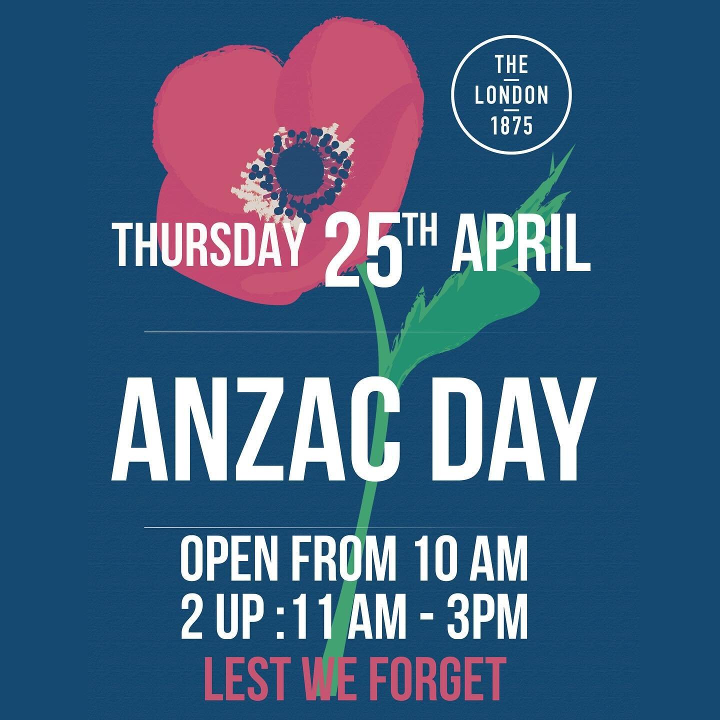 One week until the biggest day of the year! Join us at The London on the 25th of April for some great Aussie spirit this Anzac Day. Two up starts at 11am!

Lest we forget 💙