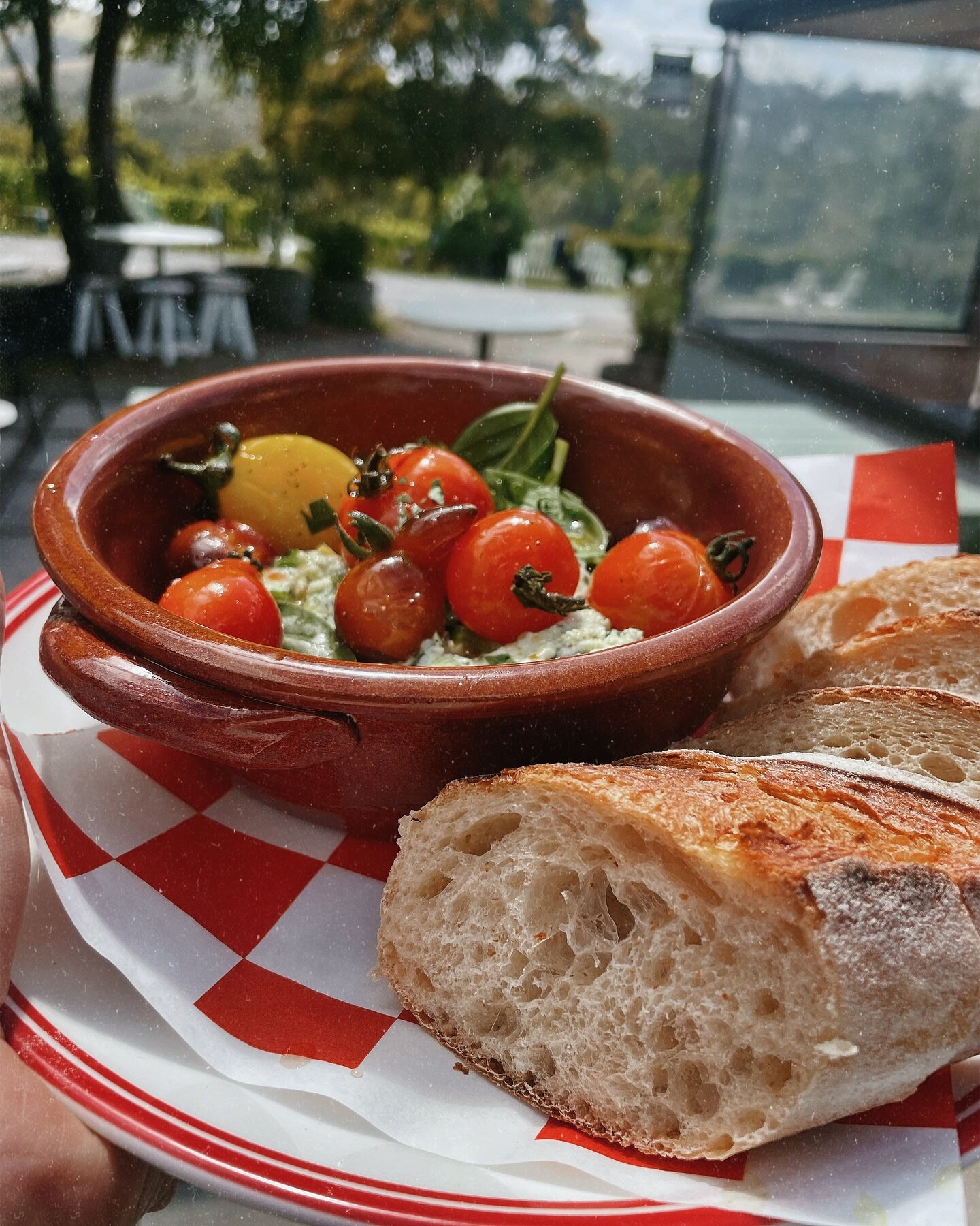 A weekend favourite: slow roasted garden tomatoes served on a bed of herbed ricotta and a side of sourdough. 

On our menu till the garden runs out of tomatoes. 🫶