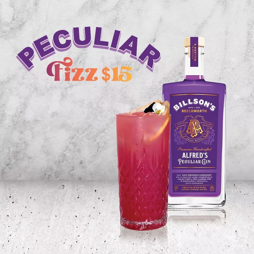 Our cocktail of the month is your one-way ticket to flavour town! Made with Billson's Alfred's Peculiar Gin, pear juice, grenadine &amp; soda.&nbsp;

Available for only $15 all of May!