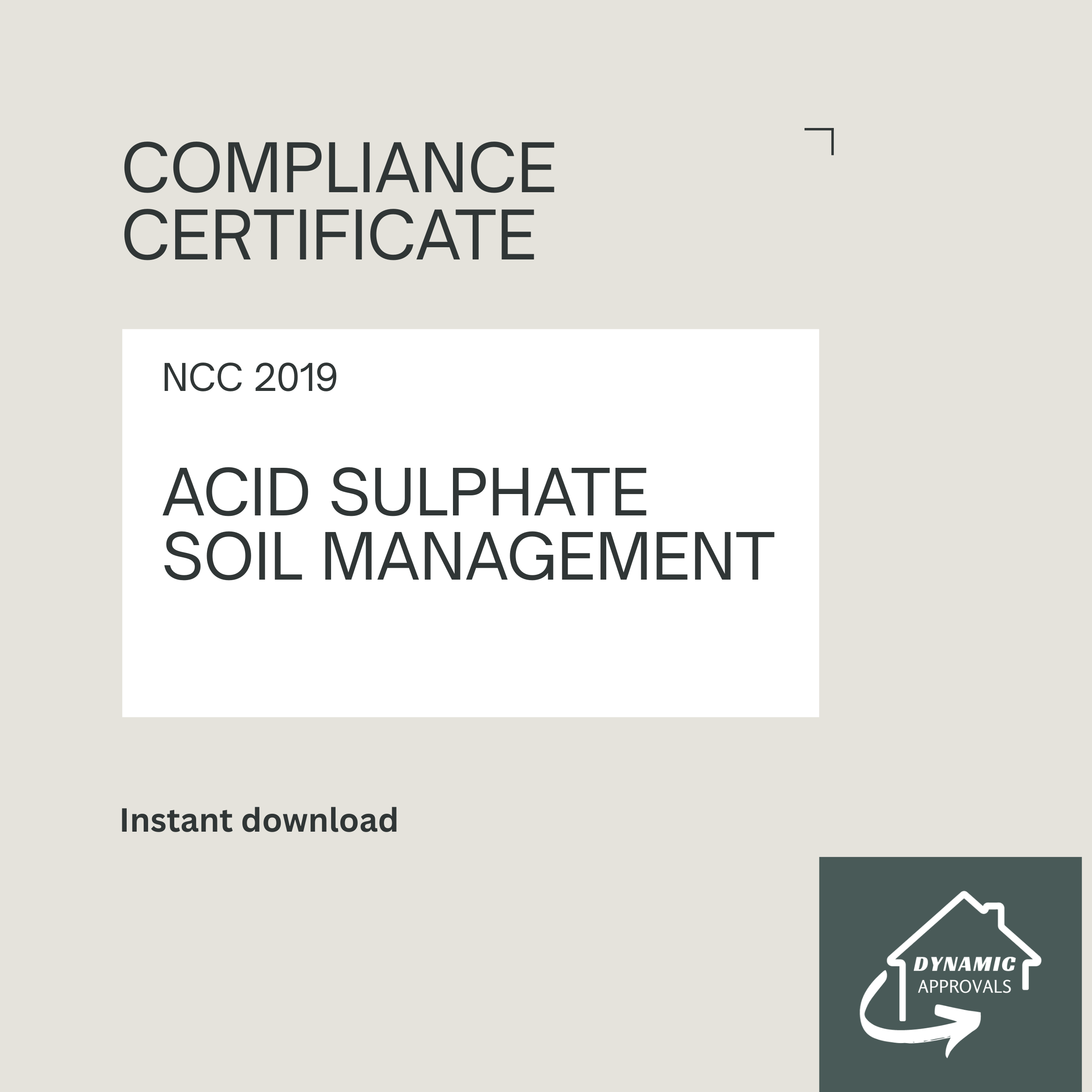Acid Sulphate Soil Management Compliance Certificate (NCC 2019)