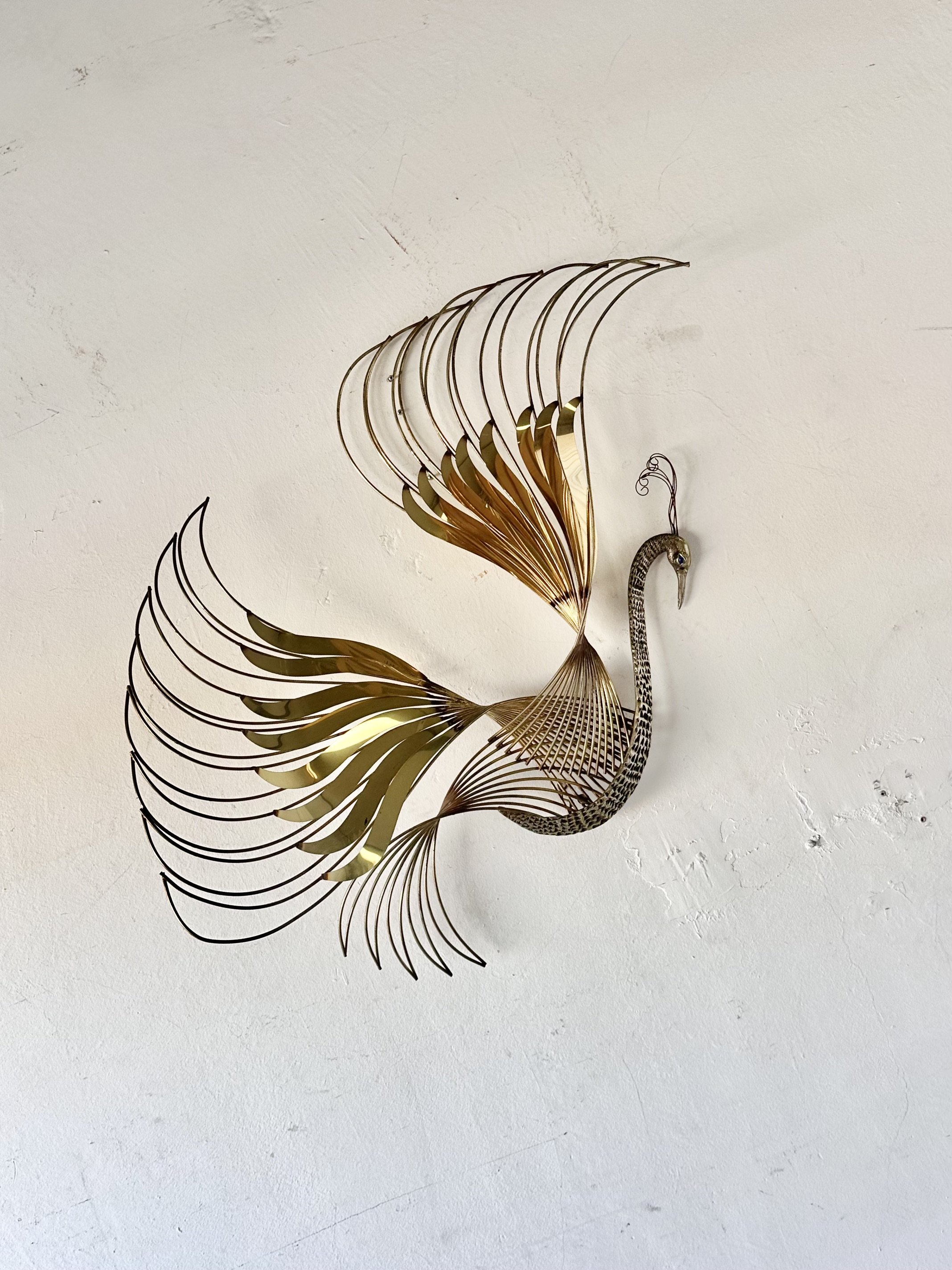 Large Signed Curtis Jere Peacock in Flight Wall Art – Vintage 1980s