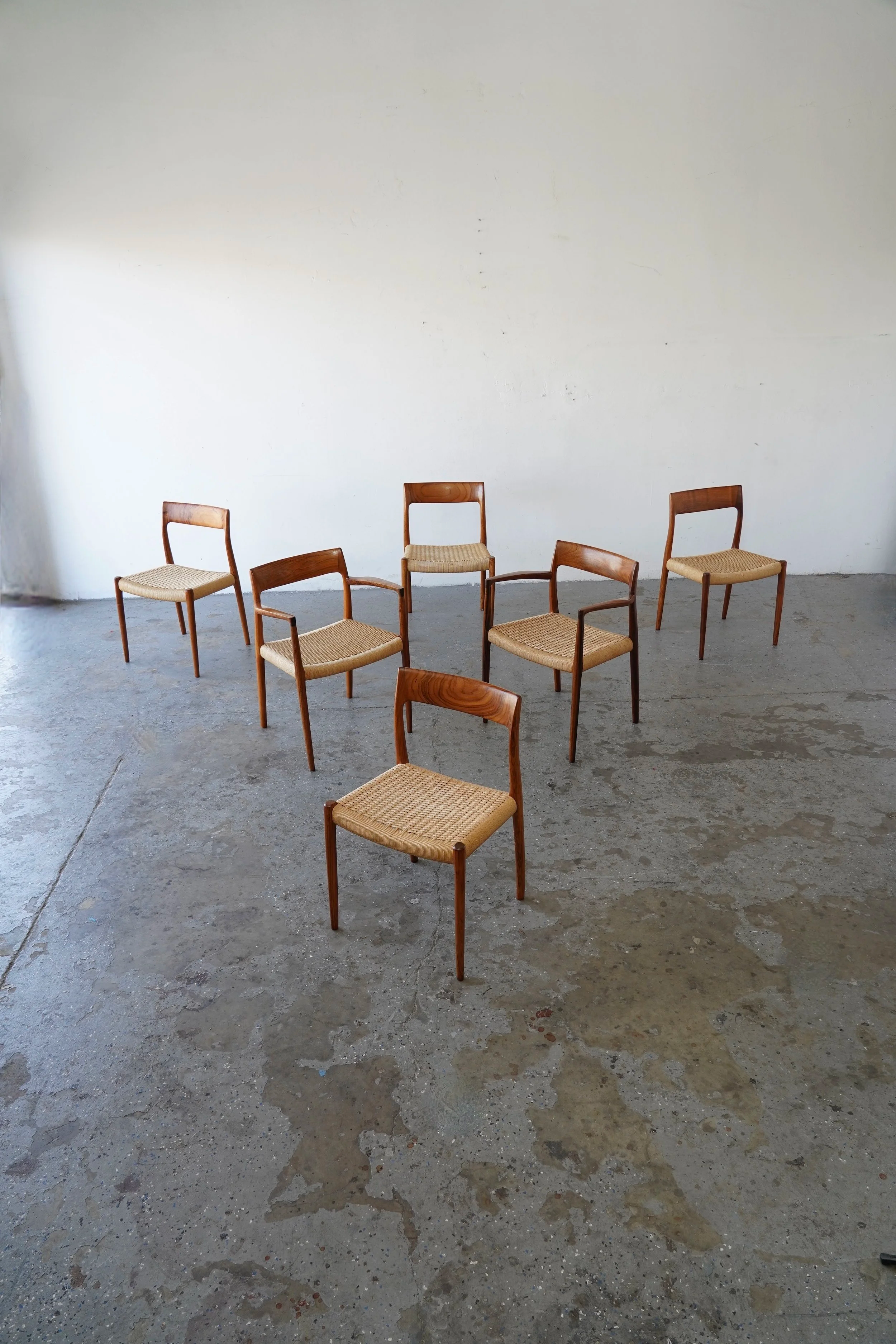 Set of 6 Danish Modern Niels Otto Møller Rosewood Dining Chairs  Models 57 & 77