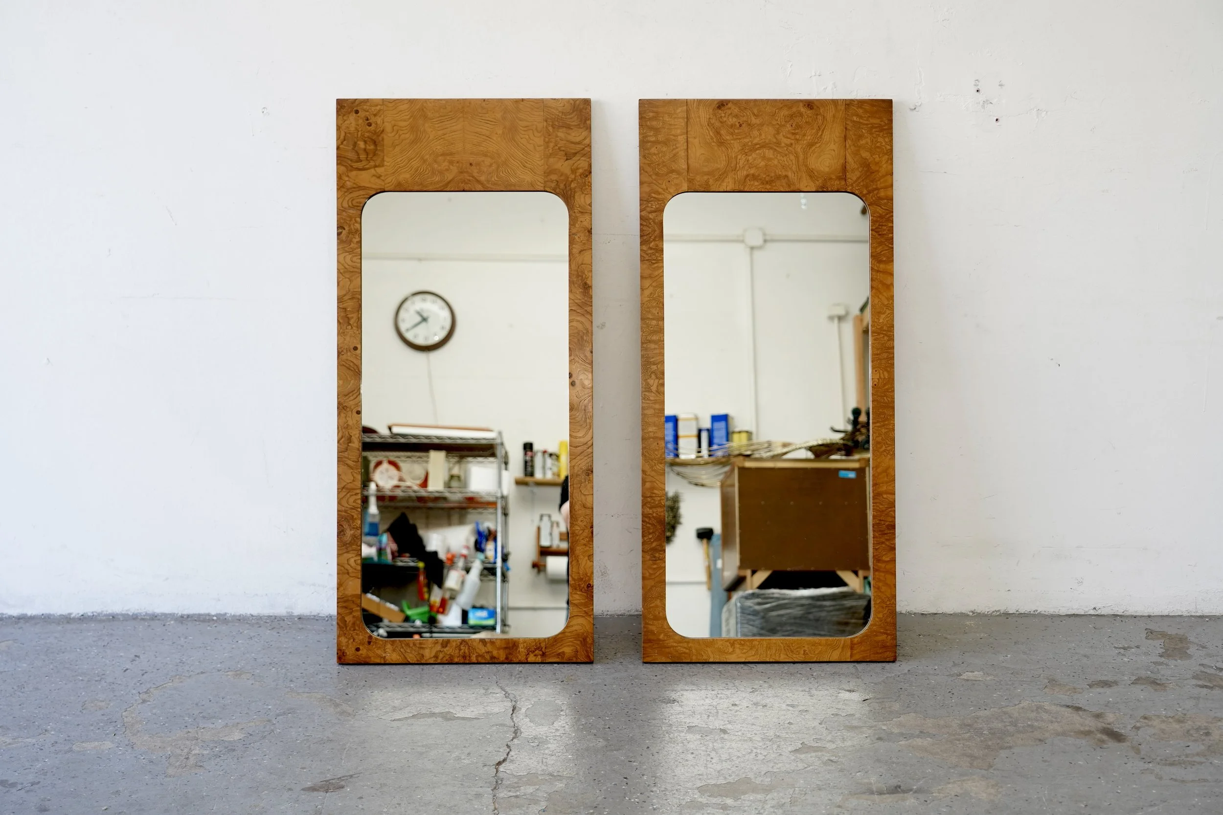 Lane Milo Baughman style  Burl Wood Mirrors by Roland Carter