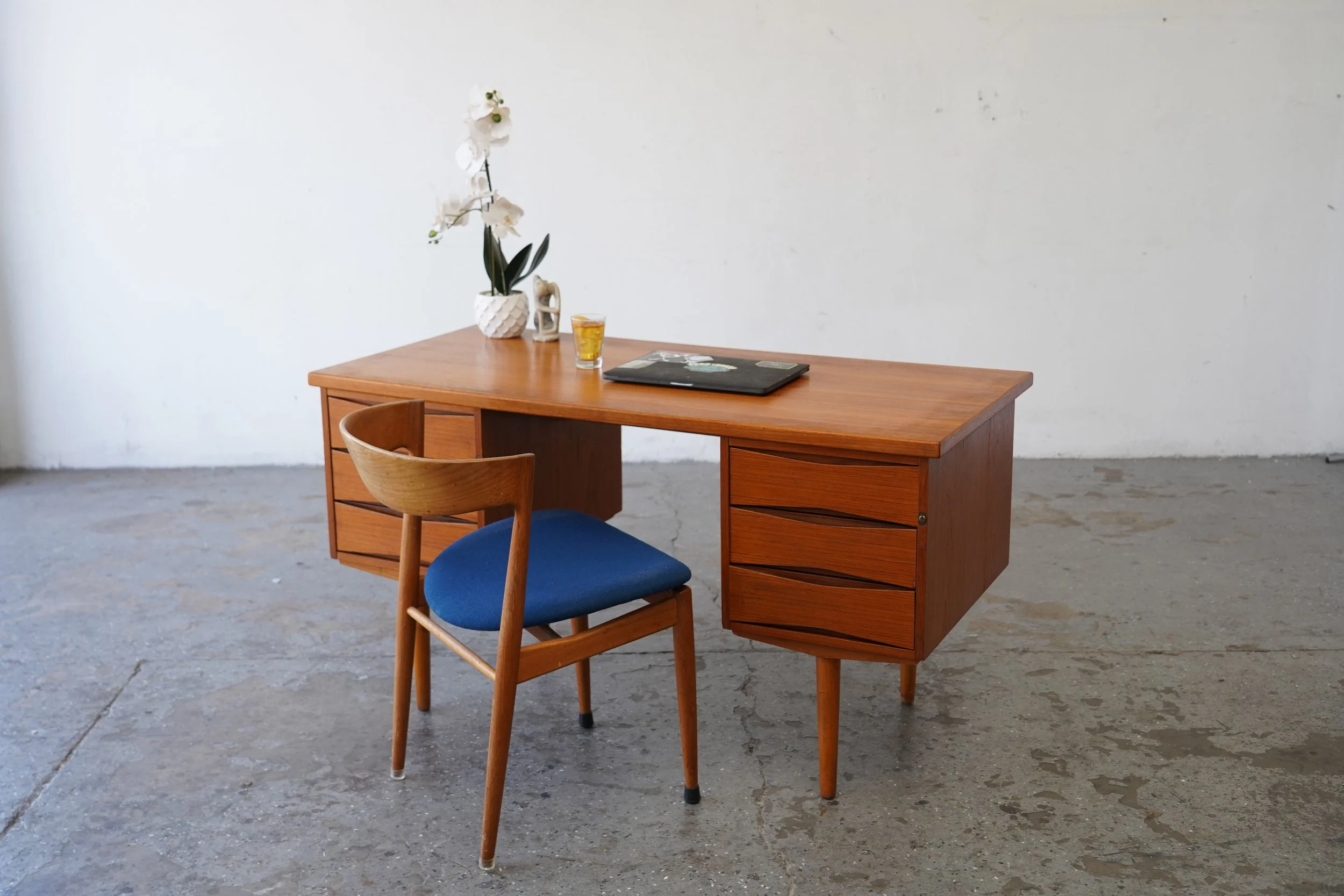 Danish Modern Teak Double-Pedestal Fredrik Kayser  Desk in the Style of Arne Vodder