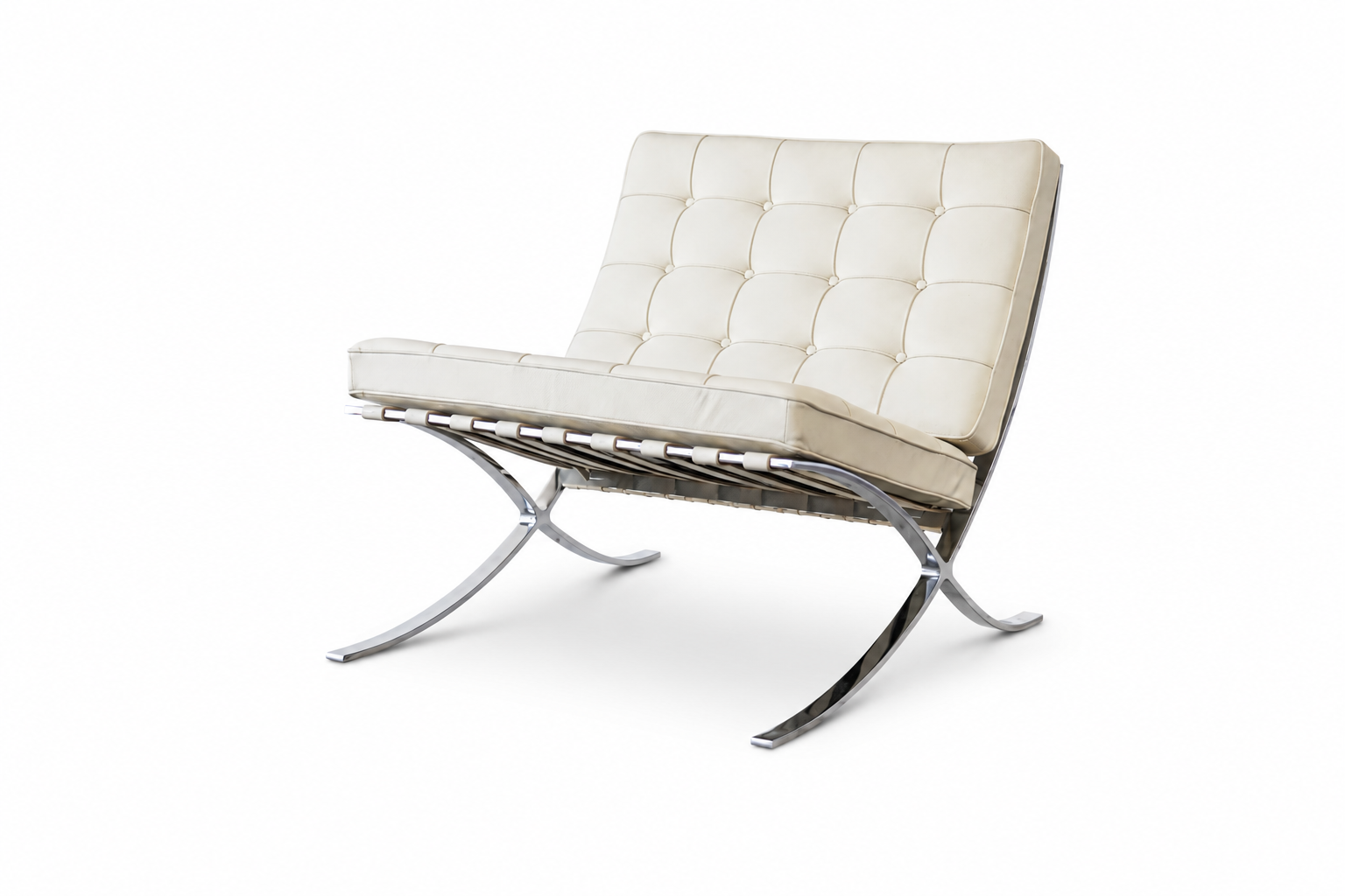 Vintage Knoll Barcelona Chair in Cream Leather and Polished Chrome by Ludwig Mies van der Rohe
