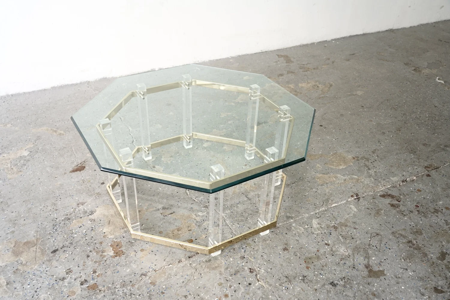 Vintage 1970s–1980s Lucite Coffee Table with Gold Accents