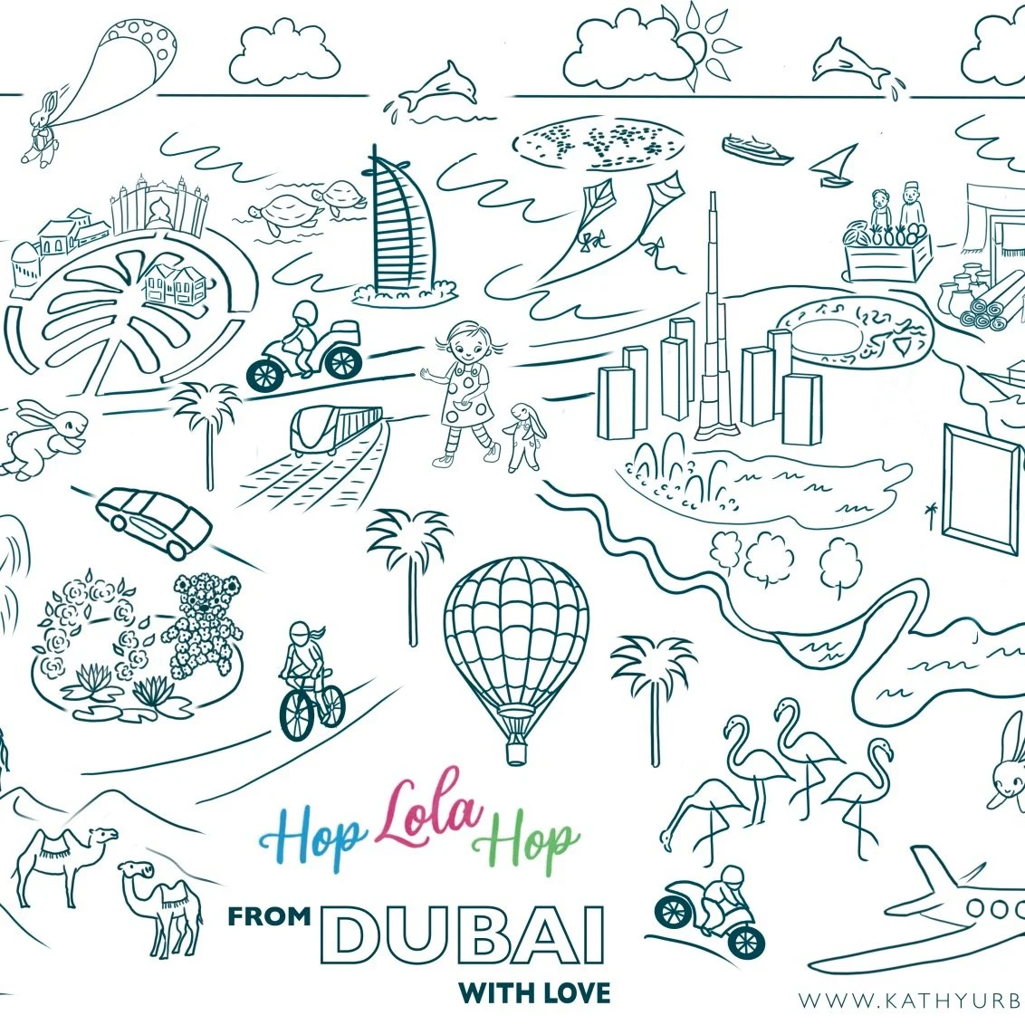 From Dubai with Love - Just a little reminder of the beautiful city we call home and chose to raise our children in. You can download and print the FREE colouring sheet from my website - www.kathyurbantales.com #lovedubai #freecolouring