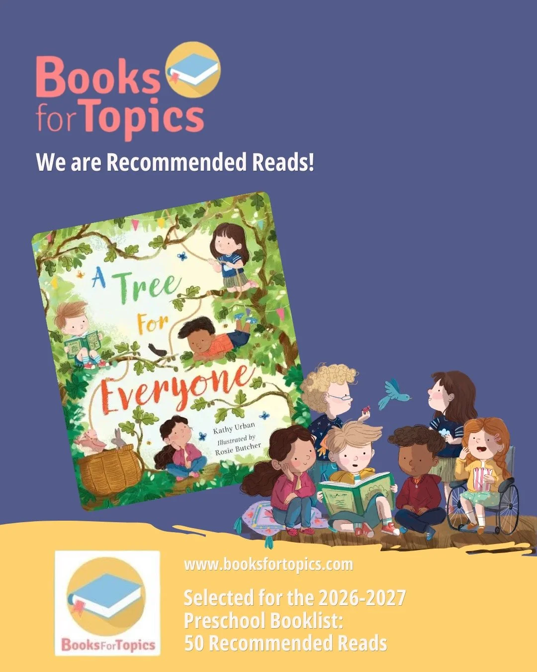 SO VERY PLEASED to see that A Tree for Everyone has been included by @booksfortopics as one of their Recommended Reads for preschoolers on the new 2026&ndash;2027 Year Group lists!
 And even more so when I look at the wonderful selection of titles it