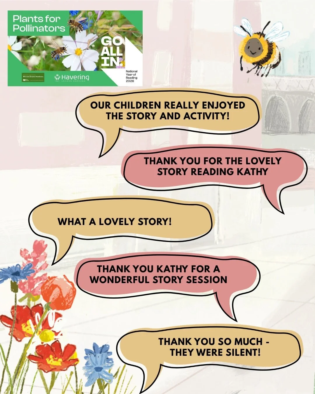 It was incredibly heartwarming to see well over 1,000 kind little hands waving at me through the screen and listening to Noah&rsquo;s 🐝-saving rescue mission yesterday.

A huge thank you to the fantastic team at @haveringlibraries for inviting me to