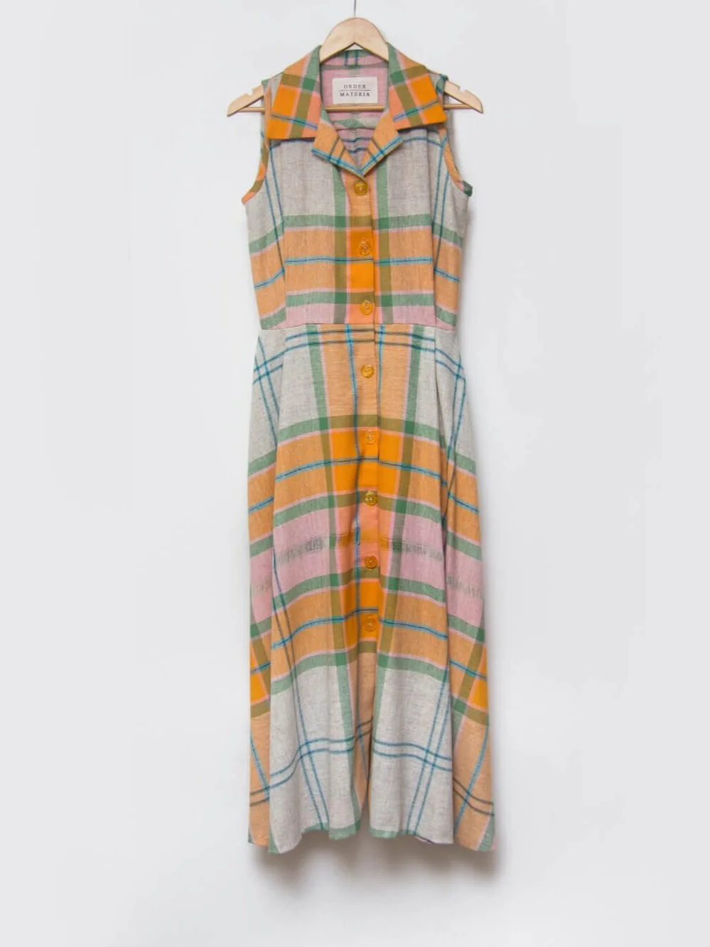 Women's Tangerine Madras Check Sleeveless Dress.  Order Materia