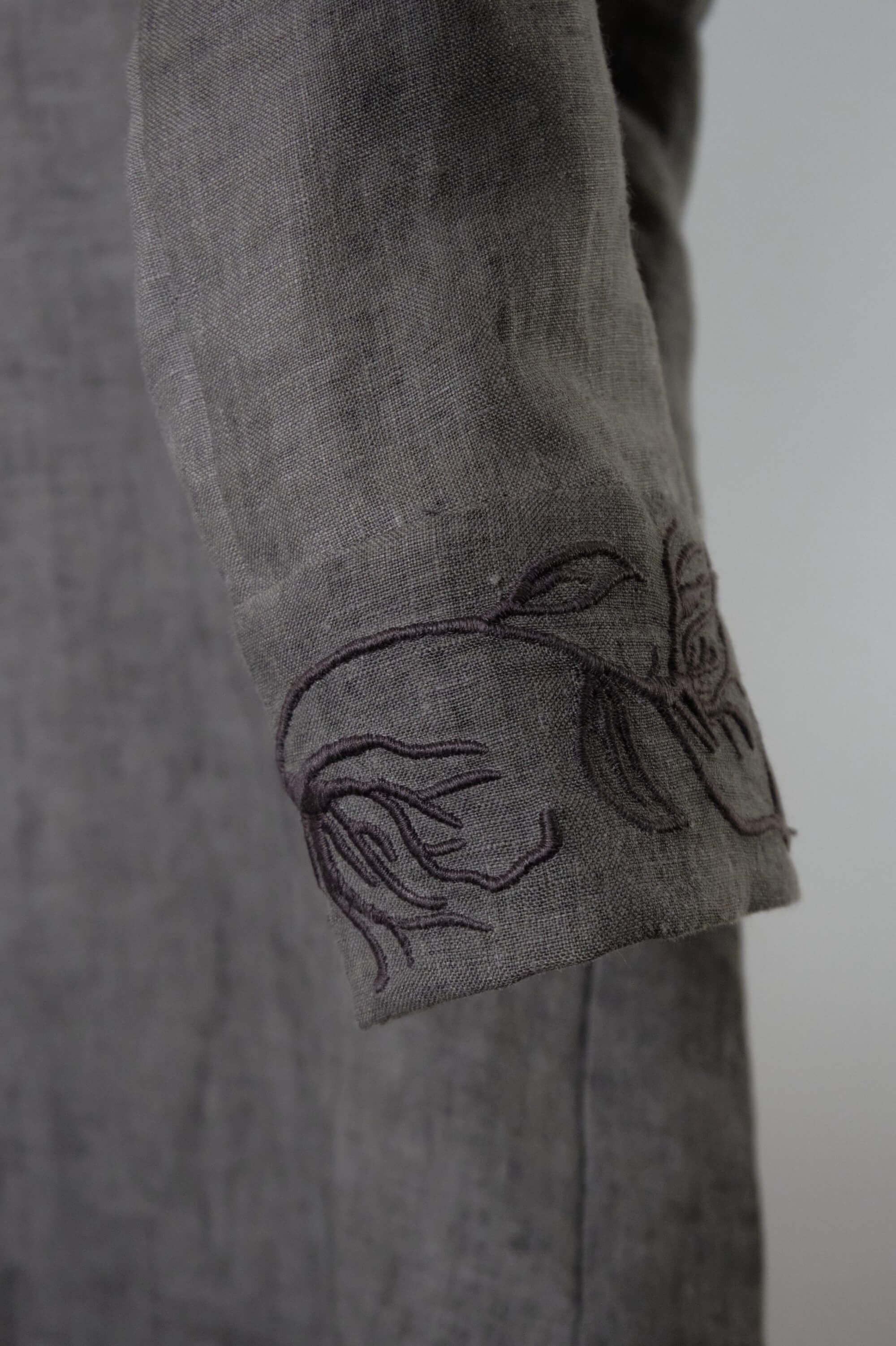 Mens Smoke Grey Linen Placket Shirt close (10).jpg