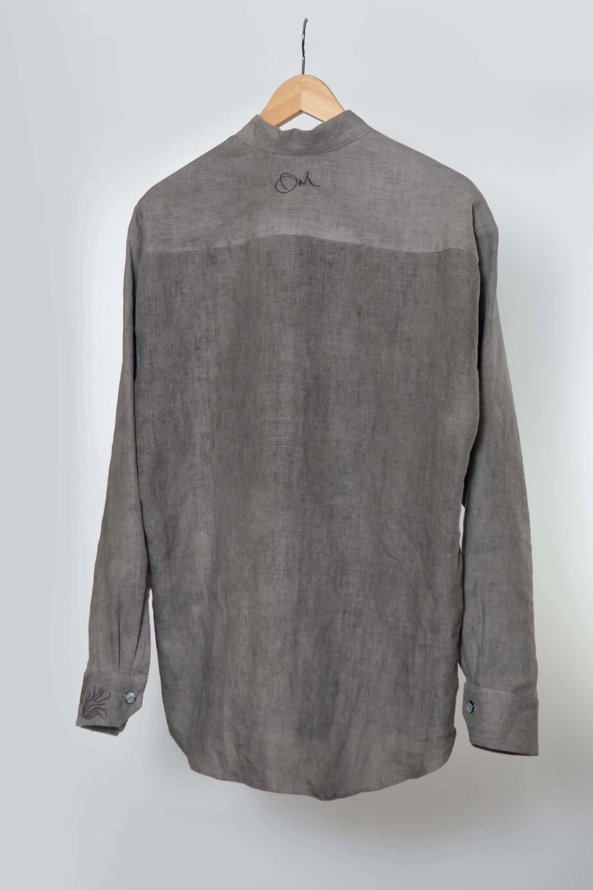 Mens Smoke Grey Linen Placket Shirt back.jpg
