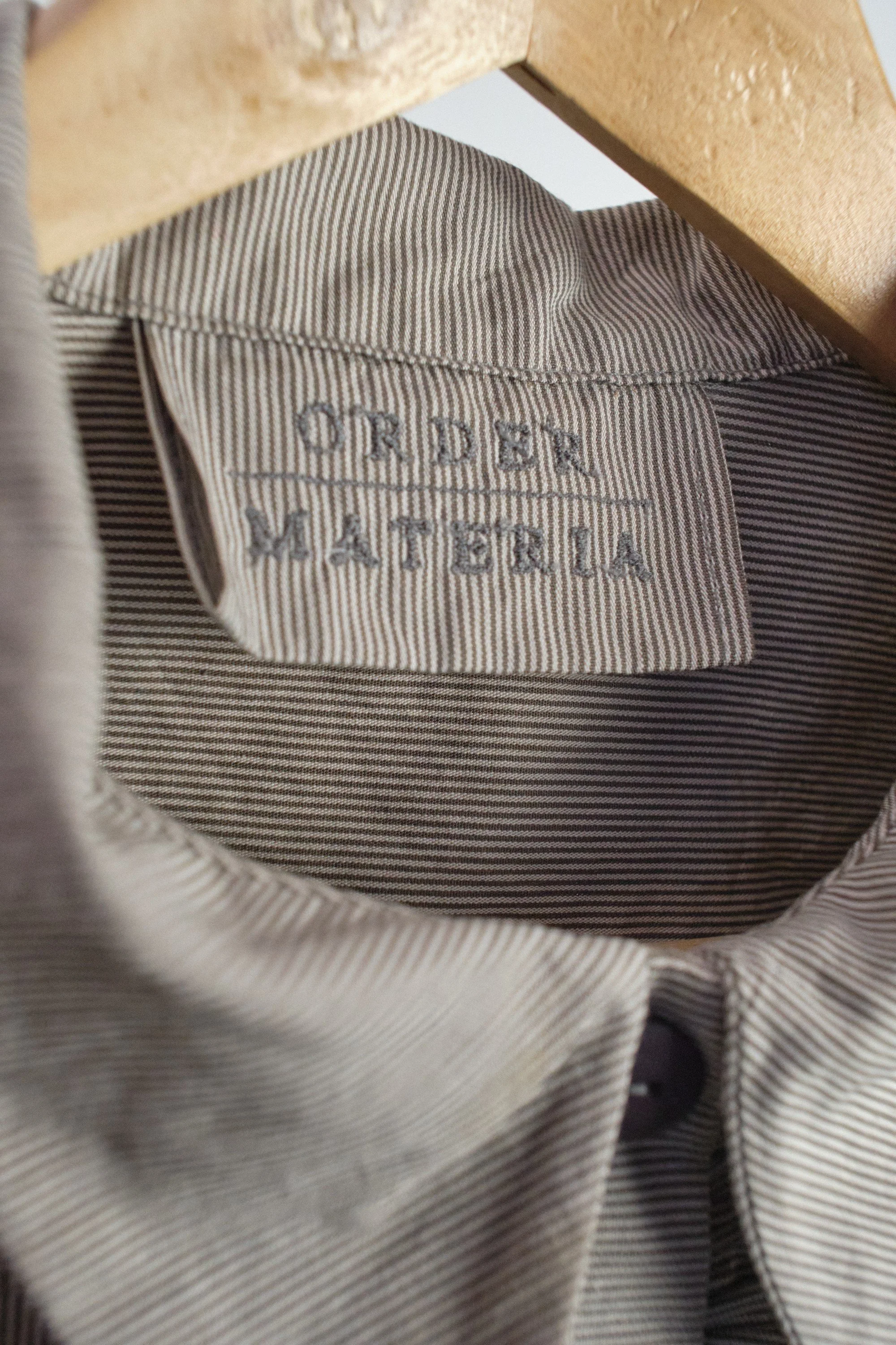 Women's Dark and Light Grey Thin Stripe Cotton Front Frill Shirt close (2).jpg