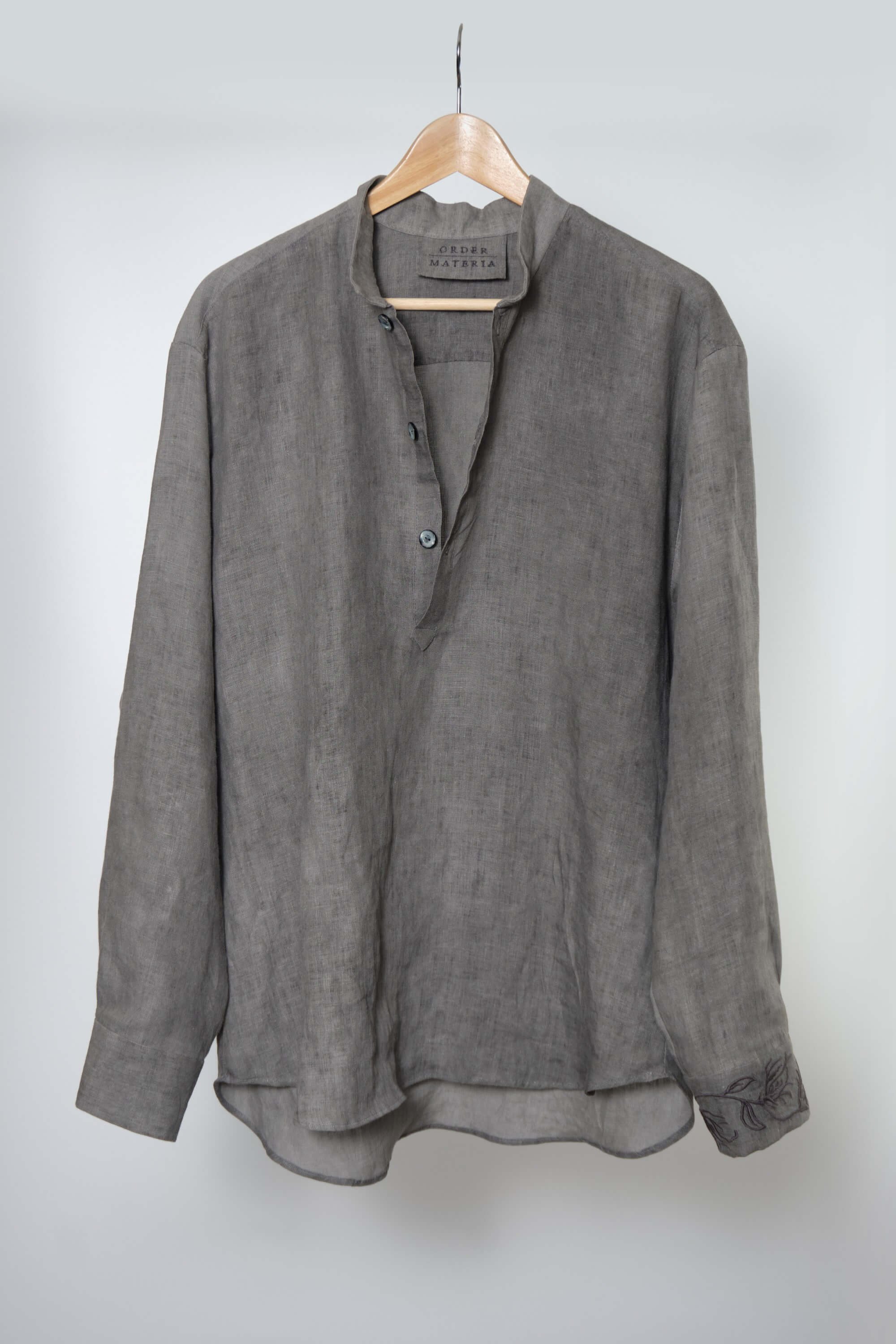 Mens Smoke Grey Linen Placket Shirt open.jpg