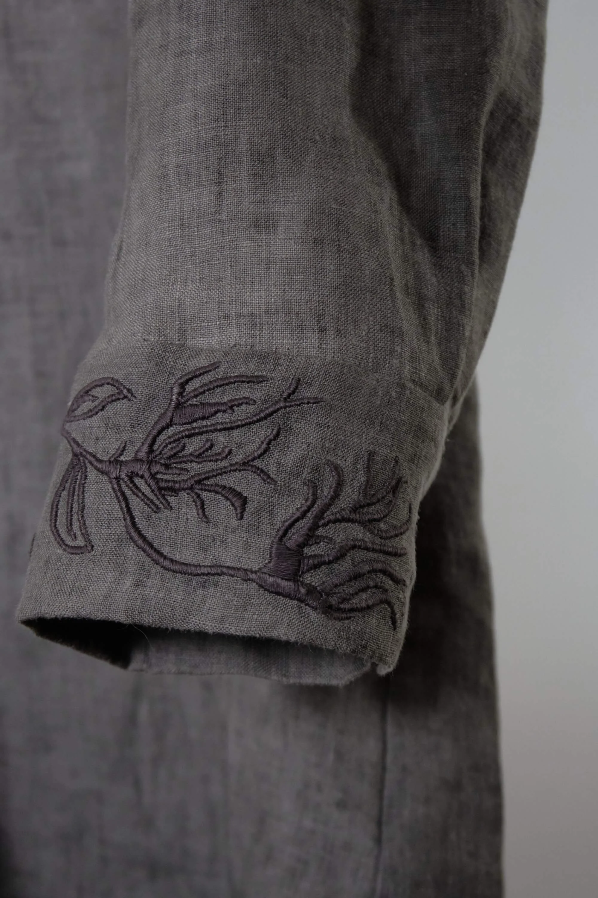 Mens Smoke Grey Linen Placket Shirt close (11).jpg