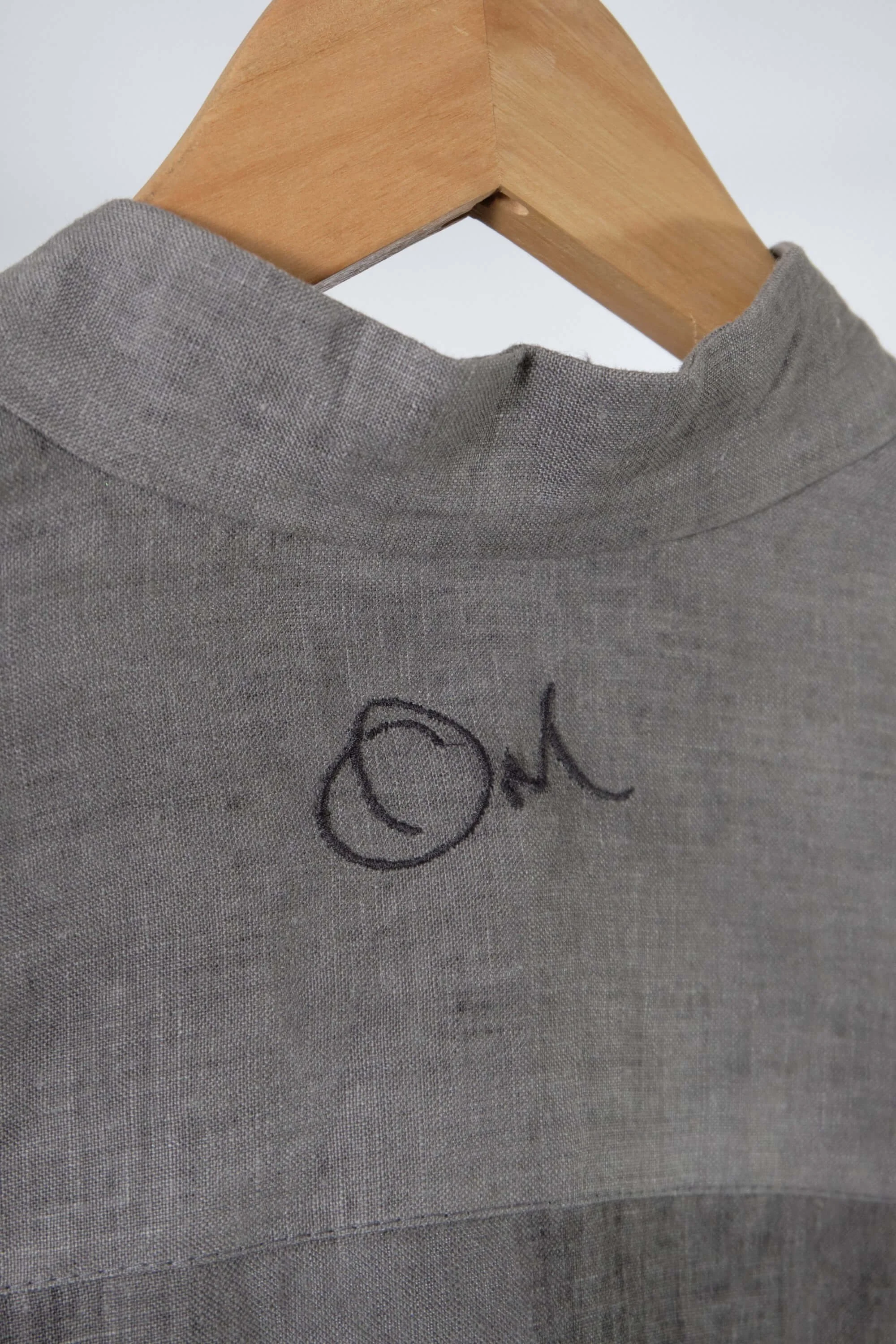 Mens Smoke Grey Linen Placket Shirt close (6).jpg