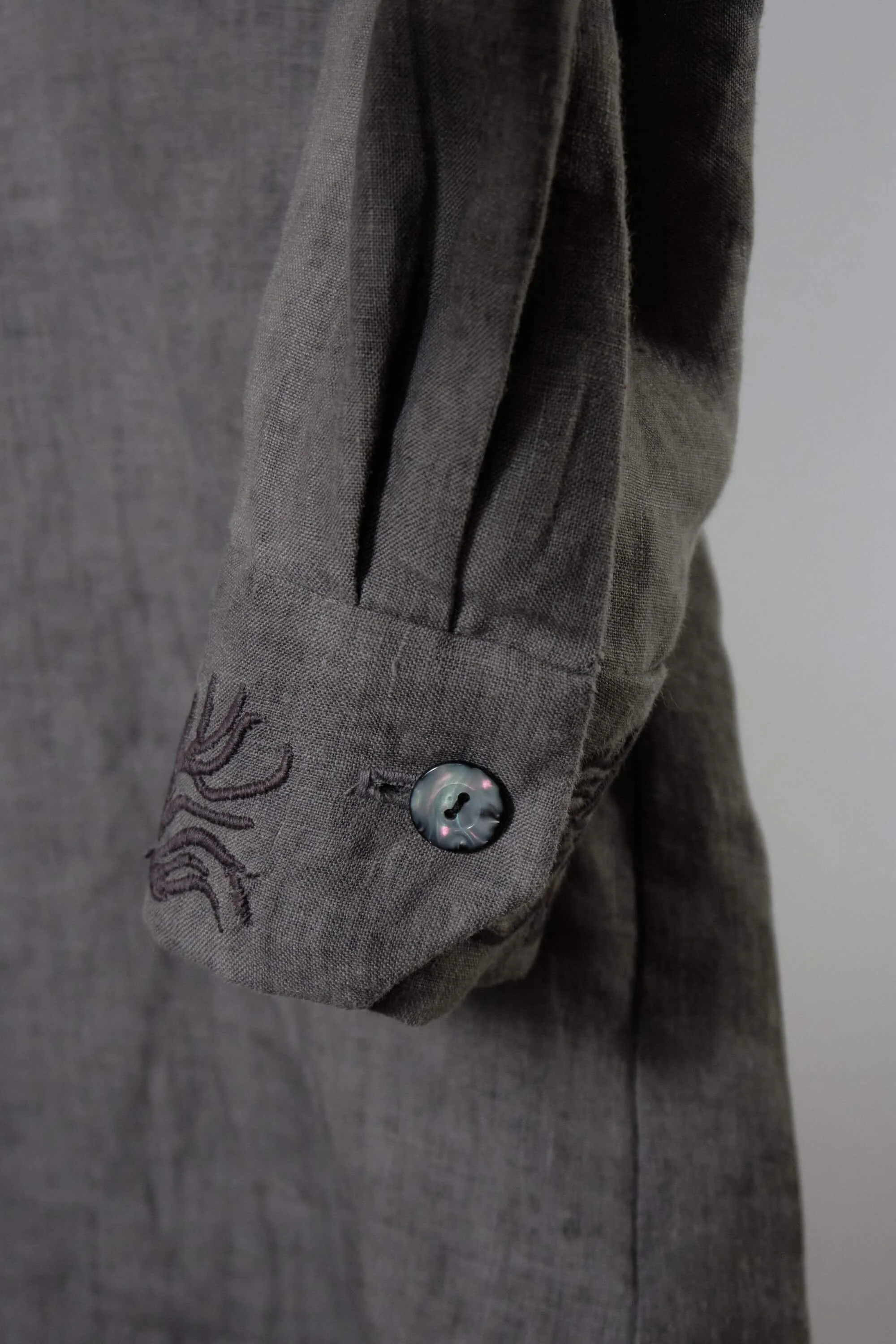 Mens Smoke Grey Linen Placket Shirt close (12).jpg