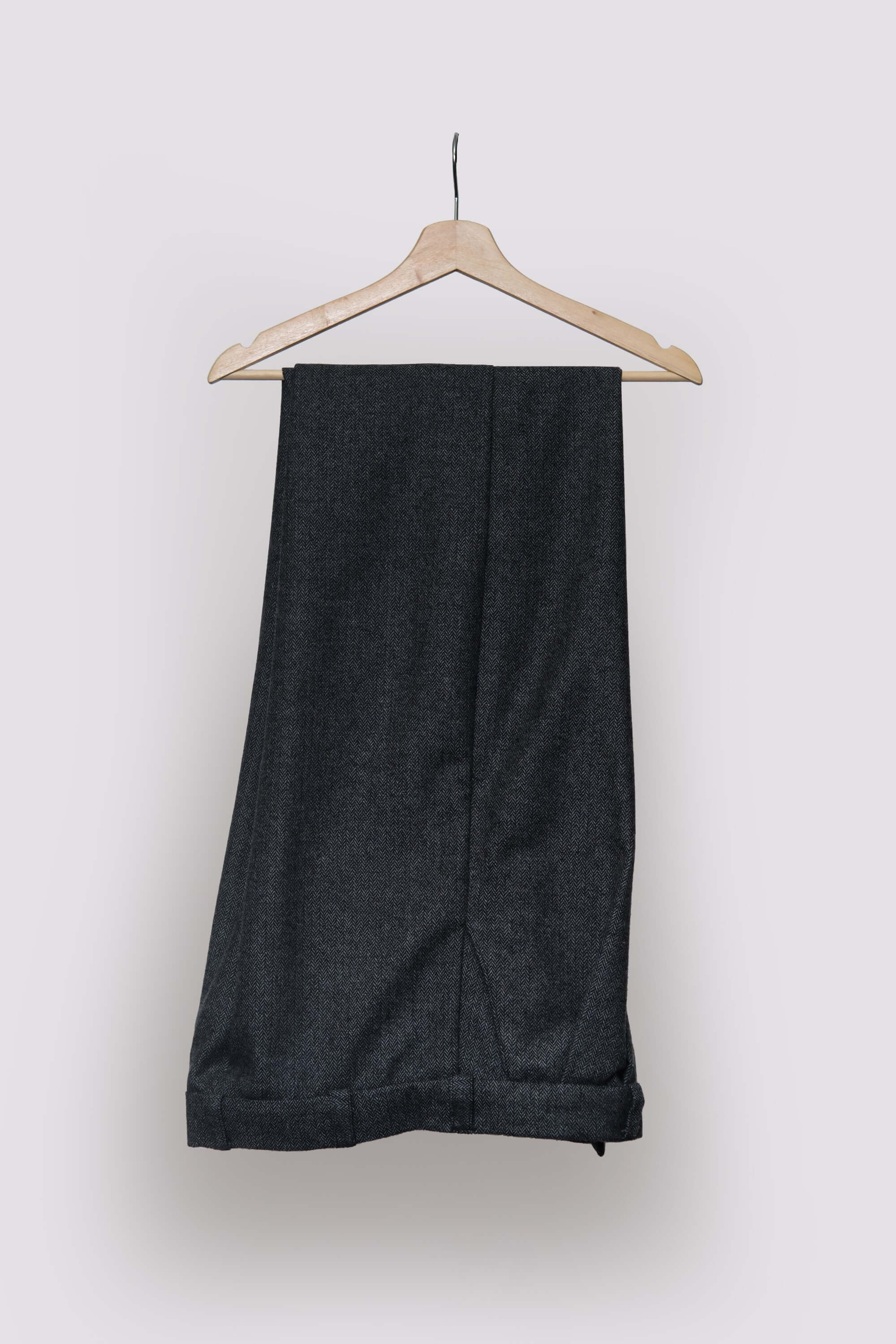 Men’s 100% Wool Charcoal Herringbone Pattern 40's Style Trousers