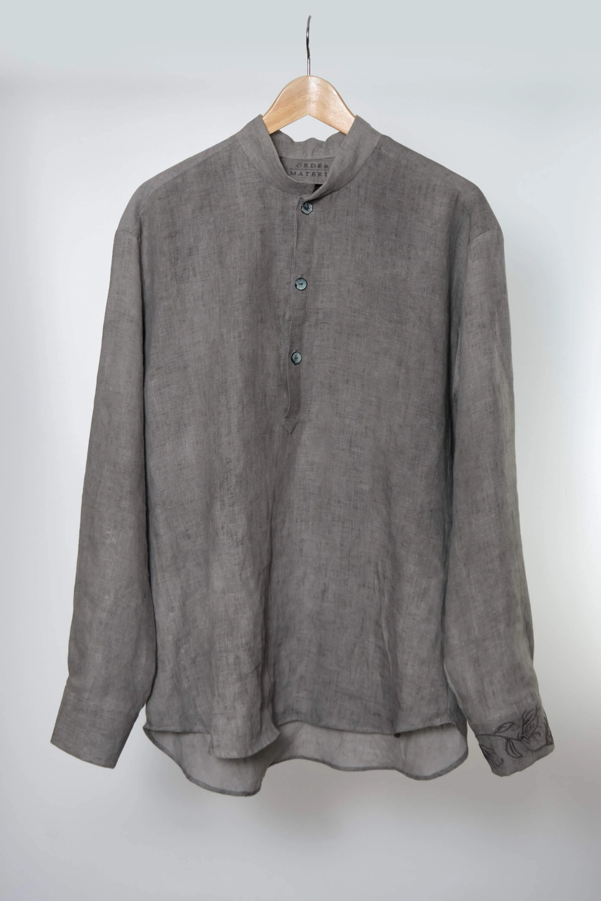 Mens Smoke Grey Linen Placket Shirt front.jpg